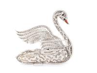 DIAMOND AND BAROQUE CULTURED PEARL SWAN BROOCH
