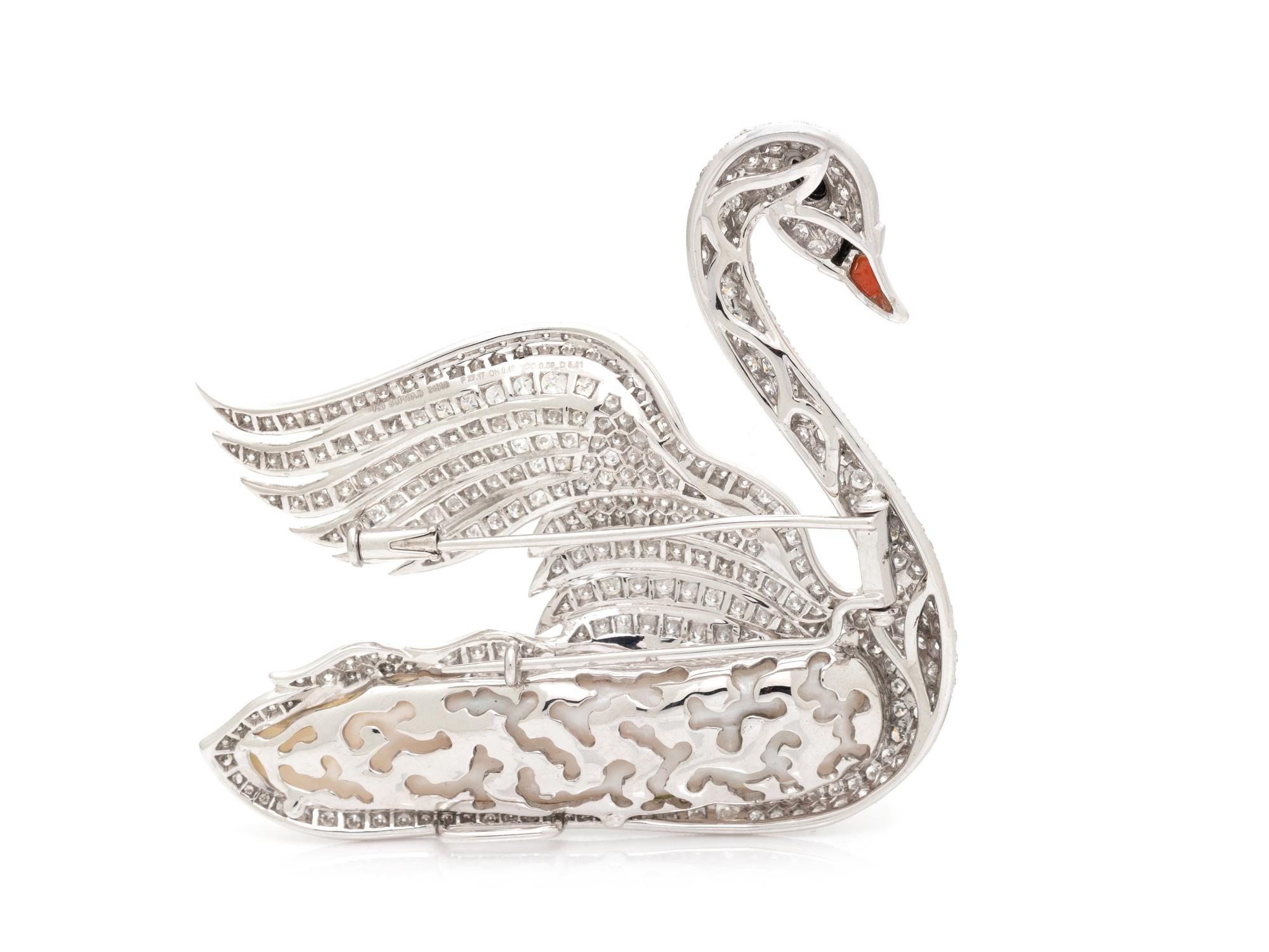 DIAMOND AND BAROQUE CULTURED PEARL SWAN BROOCH