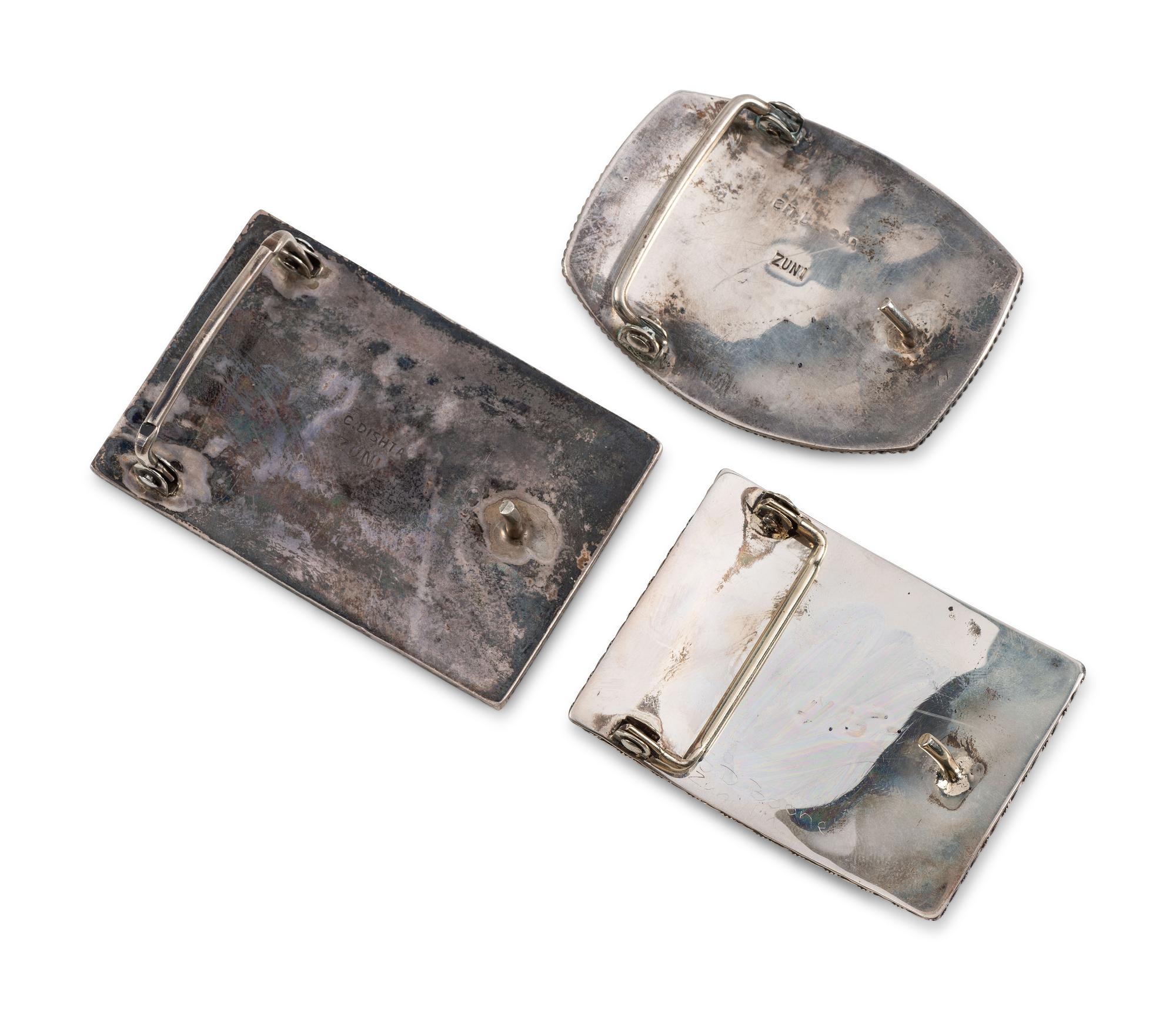 Zuni Silver and Mosaic Inlay Belt Buckles
