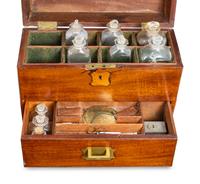 An English Mahogany-Cased Bottle Caddy or Apothecary Chest