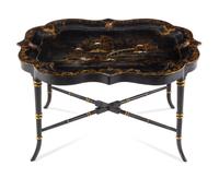 A Victorian Mother of Pearl Inset Lacquer Tray Width 32 inches. — 19TH/20TH CENTURY