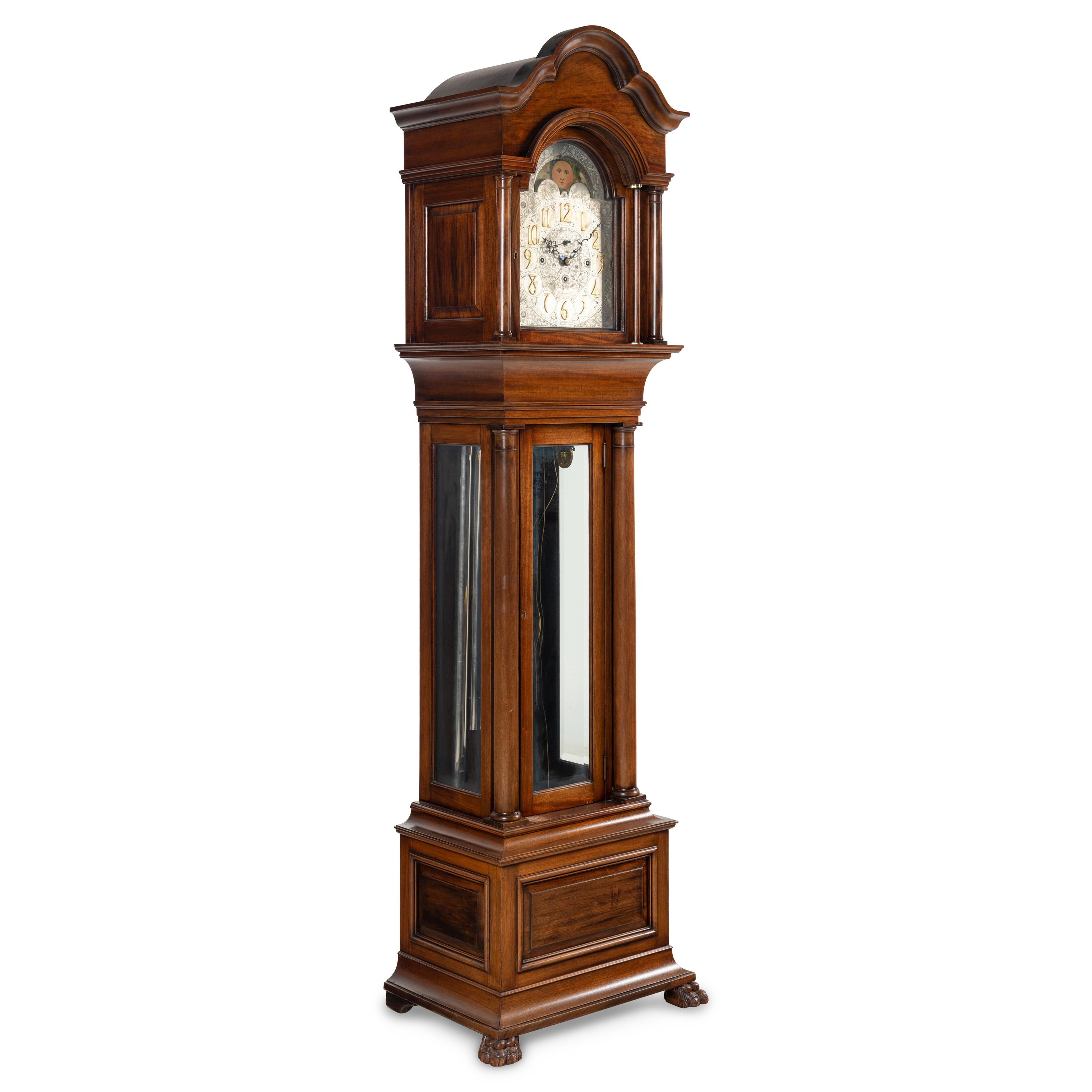 An American Mahogany Tube-Striking Longcase Clock