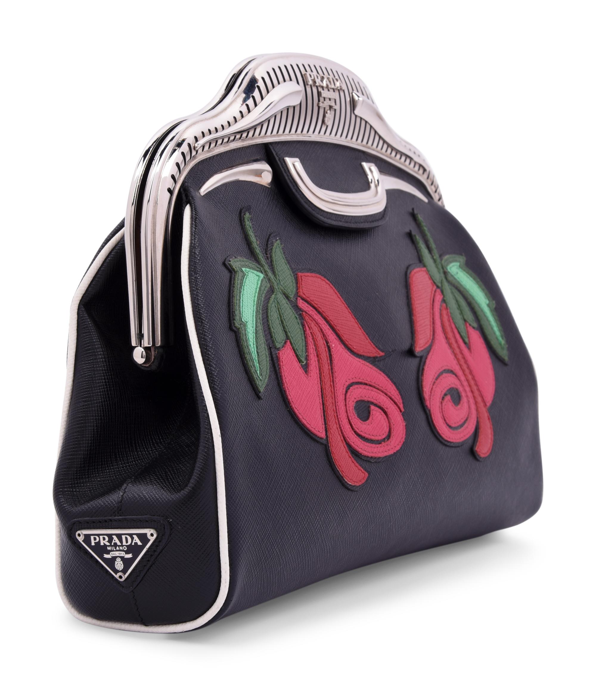 Prada Double Rose Saffiano Clutch Bag, 2000s