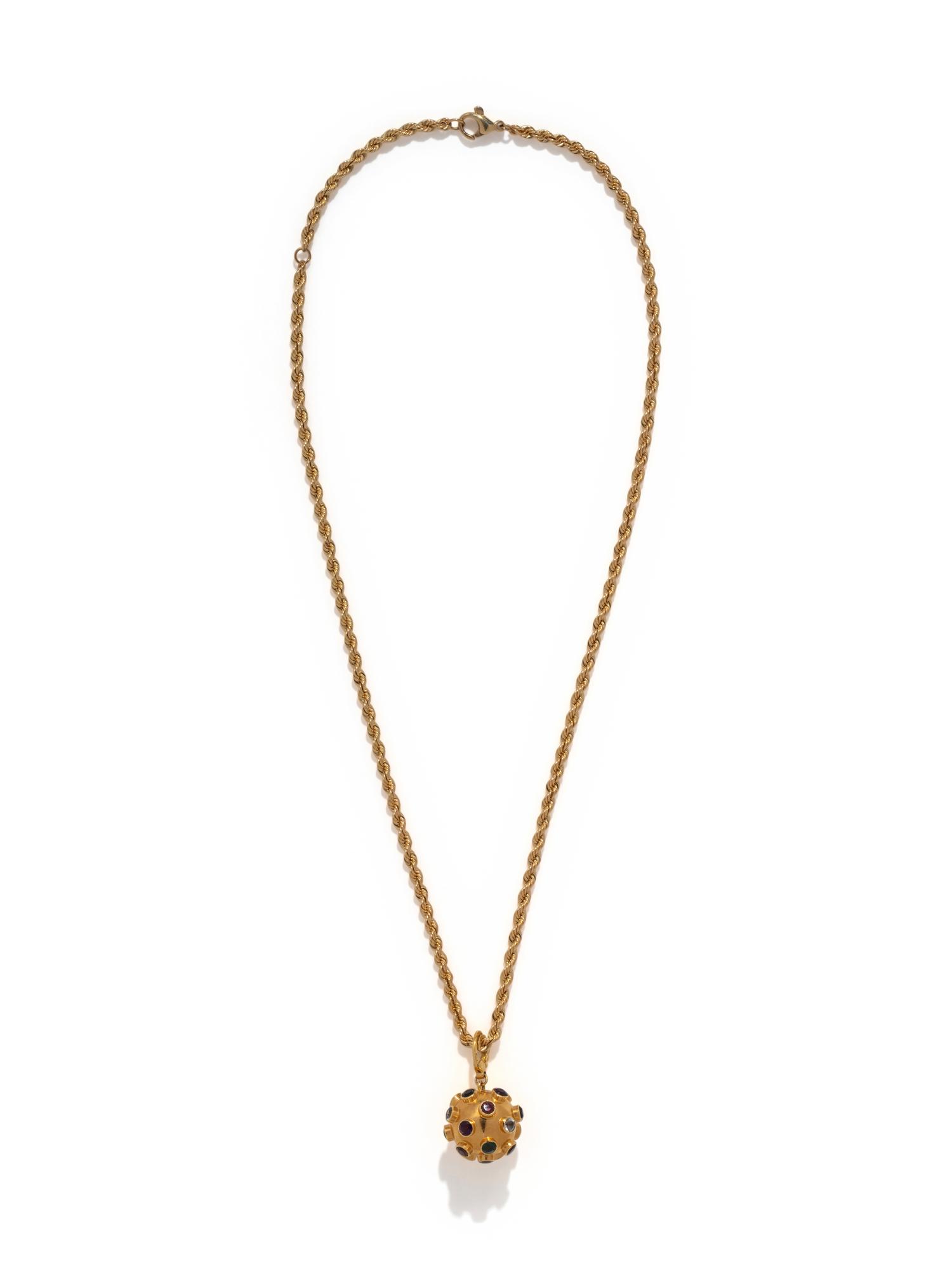 YELLOW GOLD AND GEMSTONE SPUTNIK PENDANT/NECKLACE
