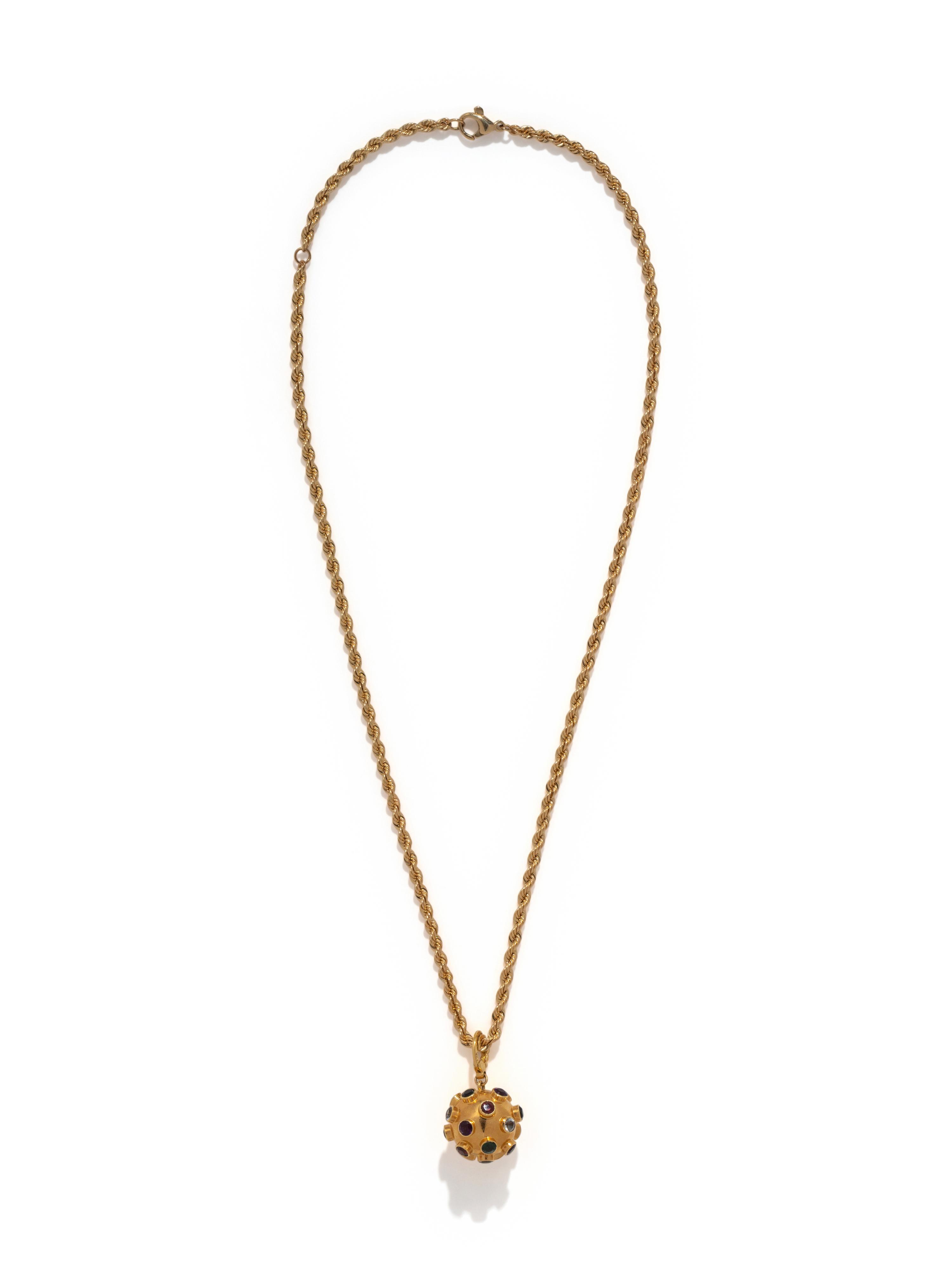 YELLOW GOLD AND GEMSTONE SPUTNIK PENDANT/NECKLACE