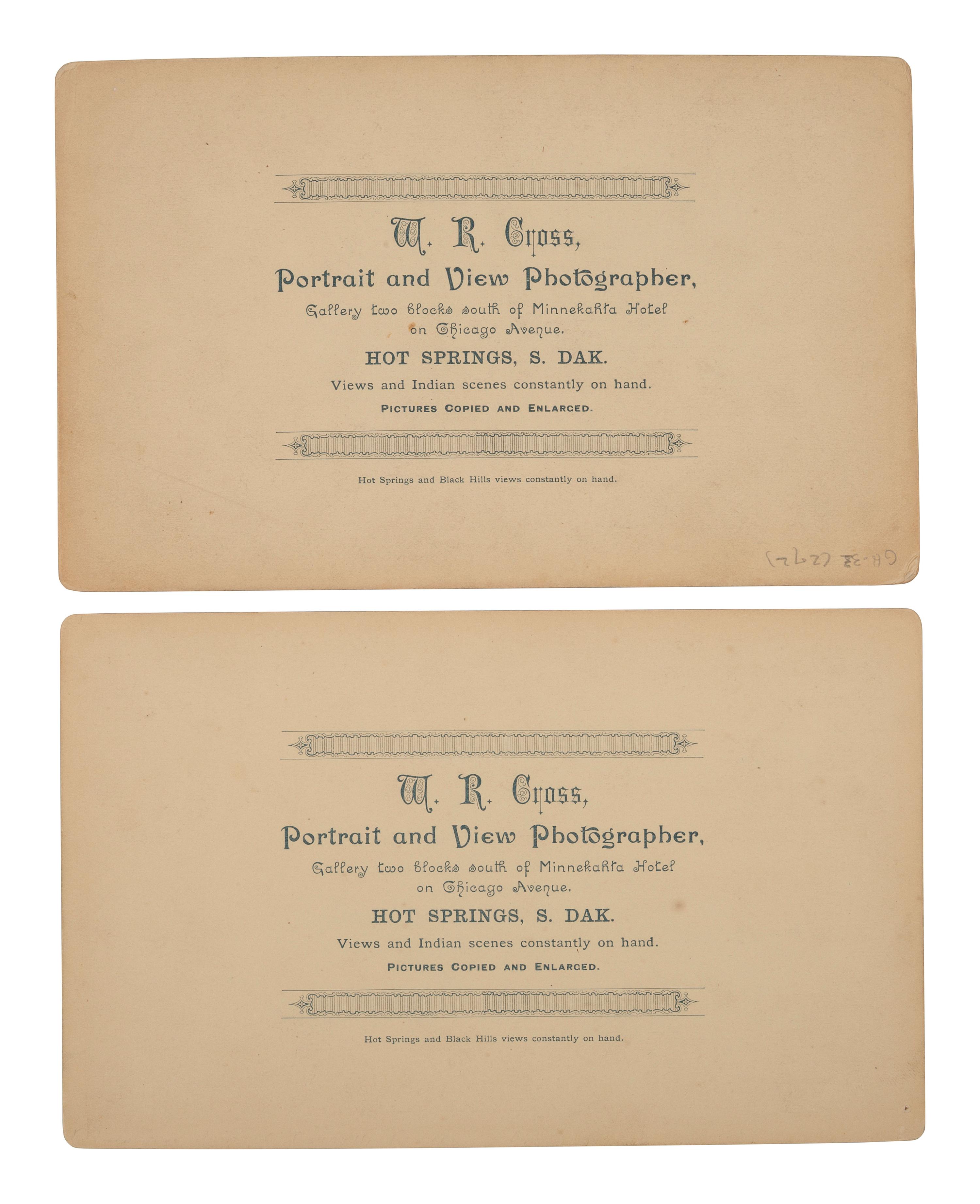 CROSS, W.R. (1839-1907), photographer. Five boudoir photographs of Pine Ridge Agency, incl. views taken in the aftermath of Wounded Knee. Ca 1890-1891.