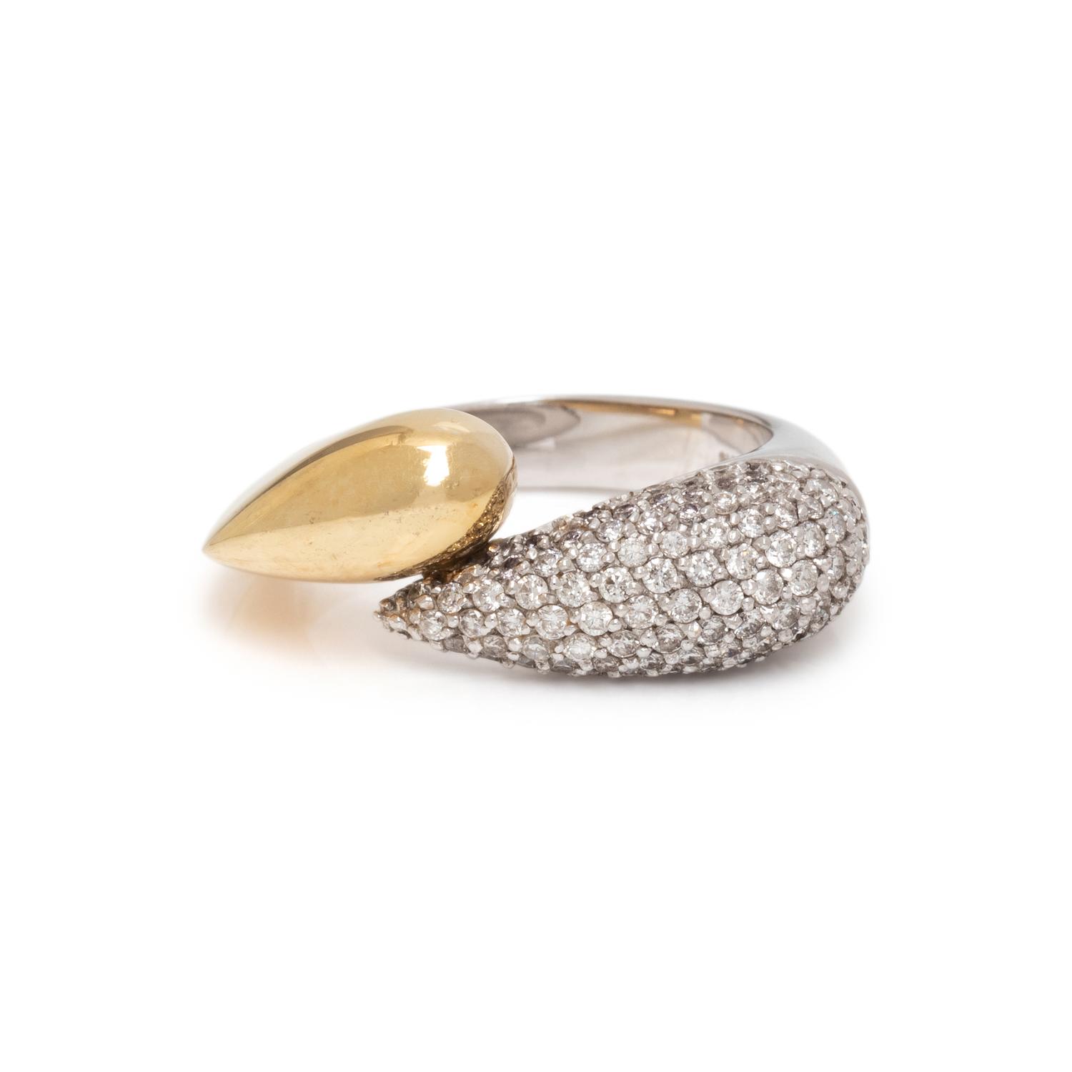 BICOLOR GOLD AND DIAMOND BYPASS RING