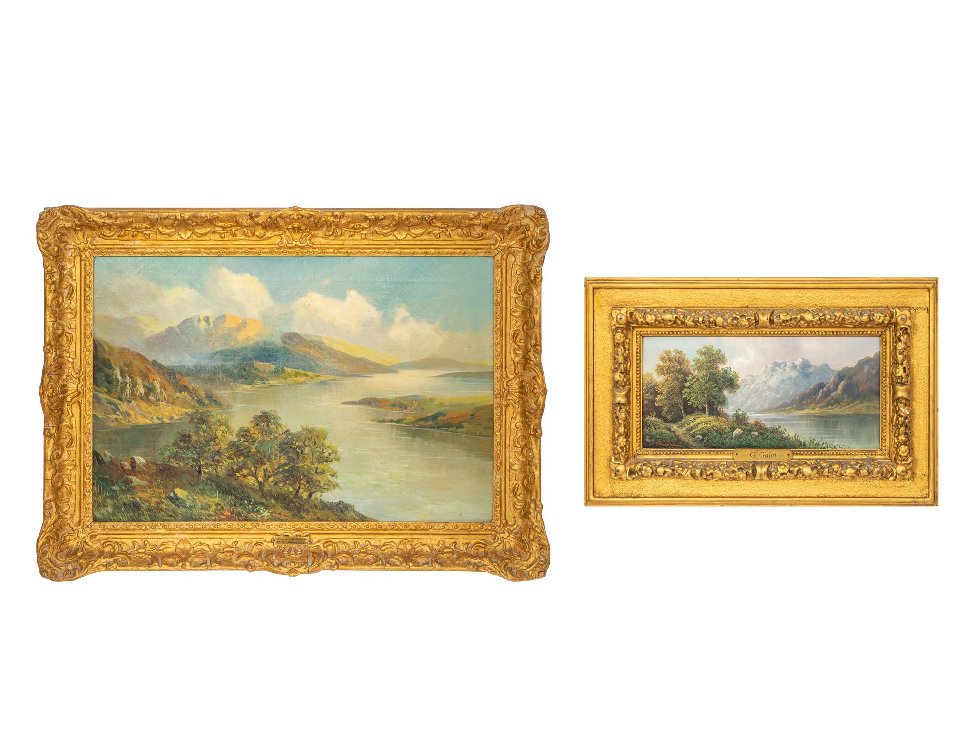Francis E. Jamieson and G. Galvi, 20th Century Mountainous Landscapes (two works) oil on canvas and oil on panel 16 x 24 inches and 6 x 12 inches.