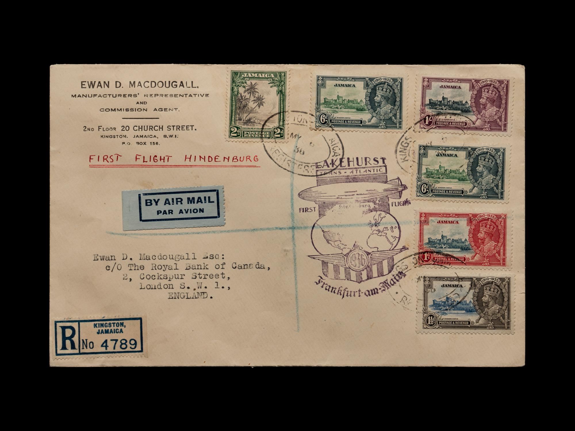 [FLIGHT COVER] JAMAICA. 1936. First North American Hindenburg Flight (Seiger 409S; AAMC Z-404 var).