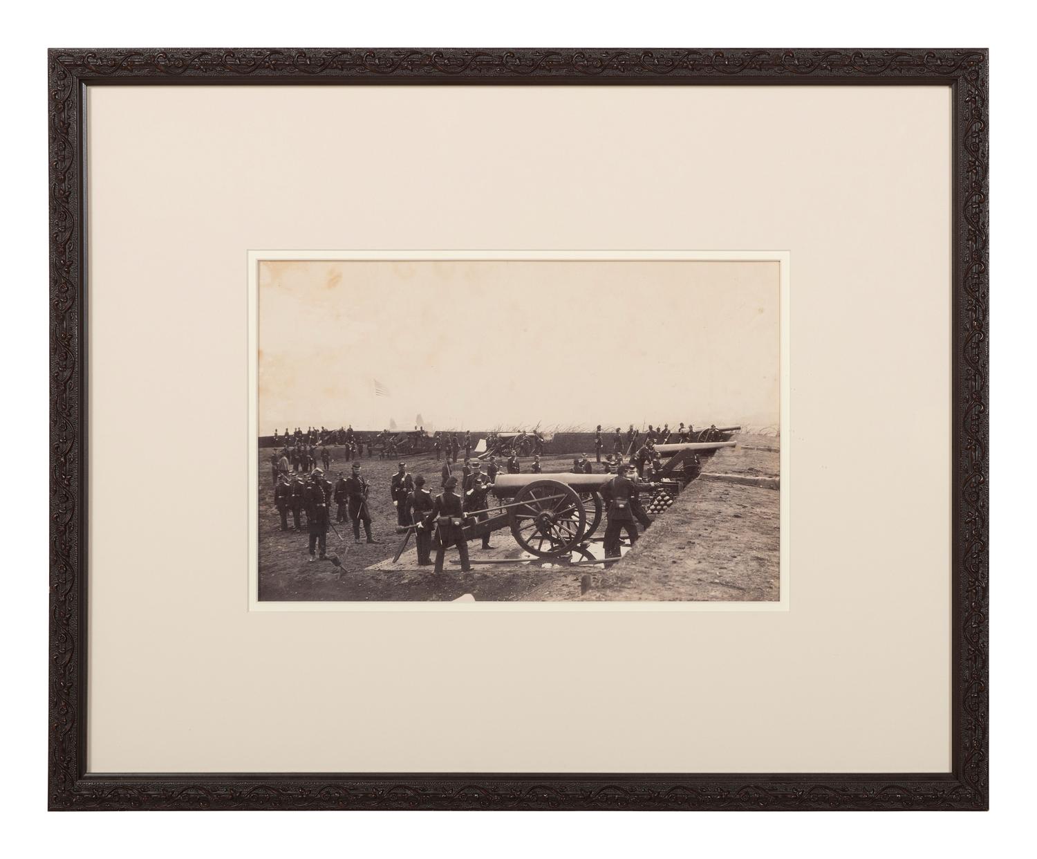 [CIVIL WAR]. [BRADY, Mathew (1822-1896), photographer]. Large format photograph of 1st Connecticut Artillery at Fort Richardson, Arlington, VA. Ca 1861.