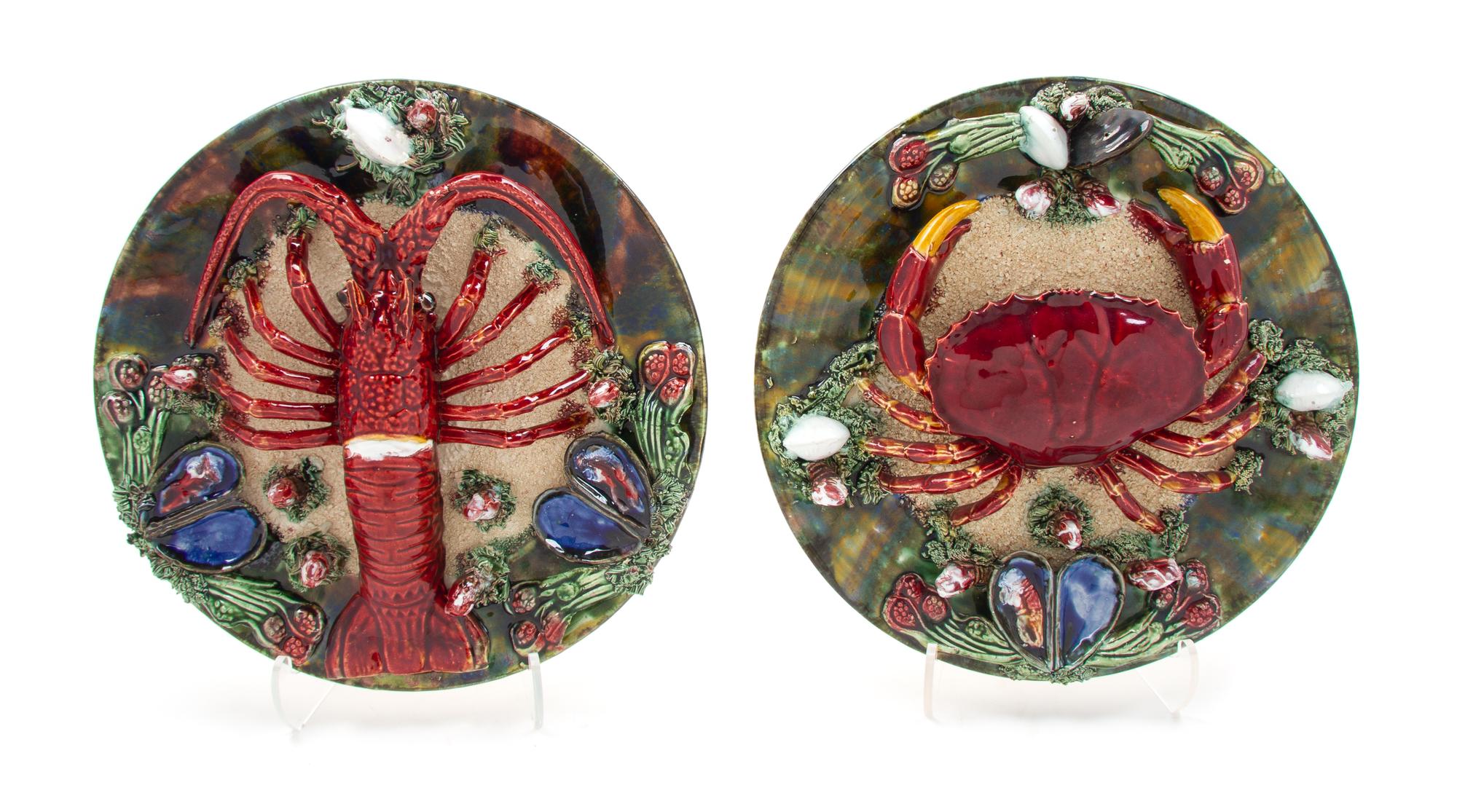 A Pair of Portuguese Palissy Style Ceramic Plaques Diameter 13 inches. — ALVARO JOSE, SECOND HALF 20TH CENTURY