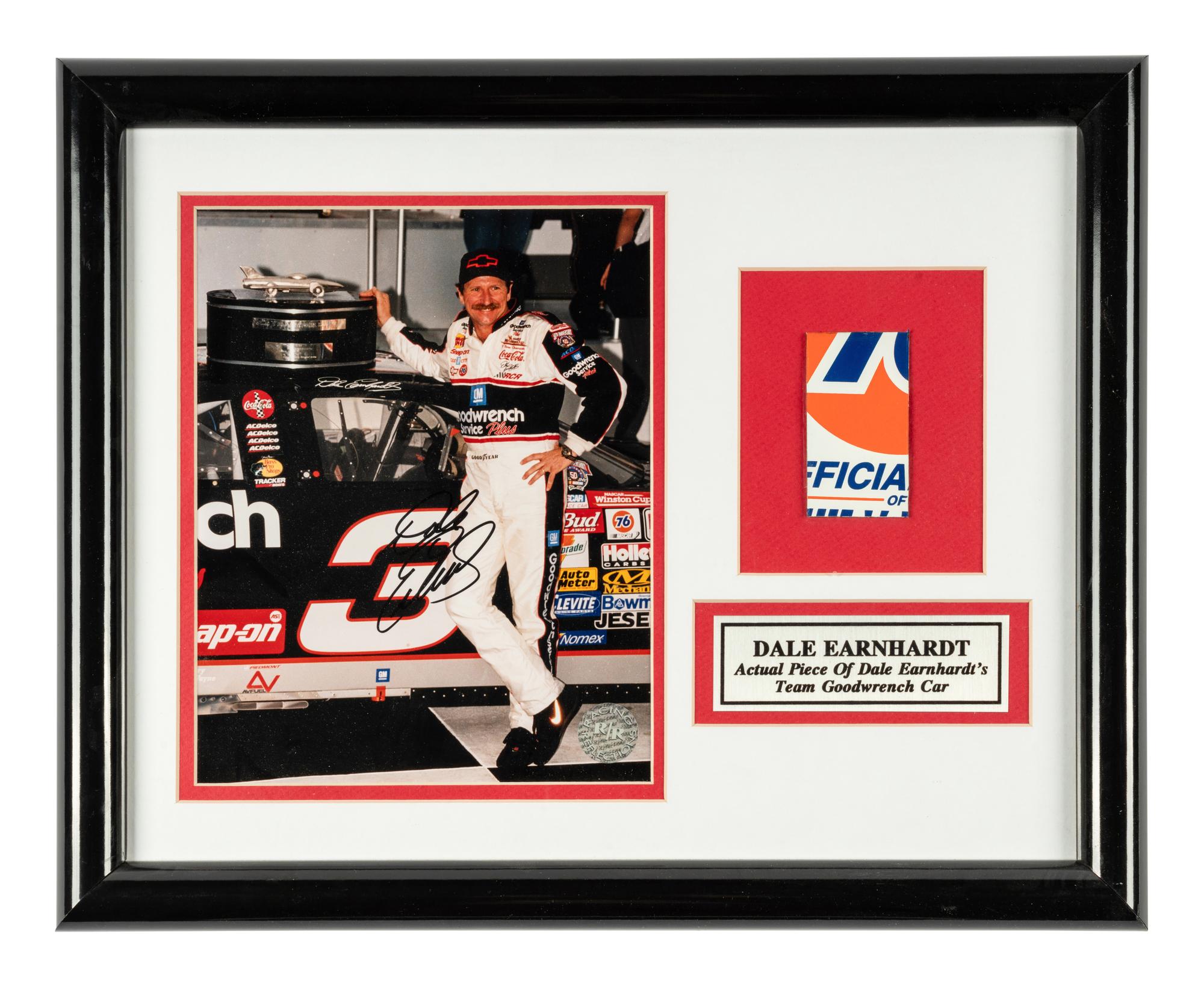 A Dale Earnhardt Signed Autograph Display Including Race Used Artifact (Beckett Authentication Services)