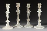 A Set of Four Rock Crystal Candlesticks Height 9 inches.
