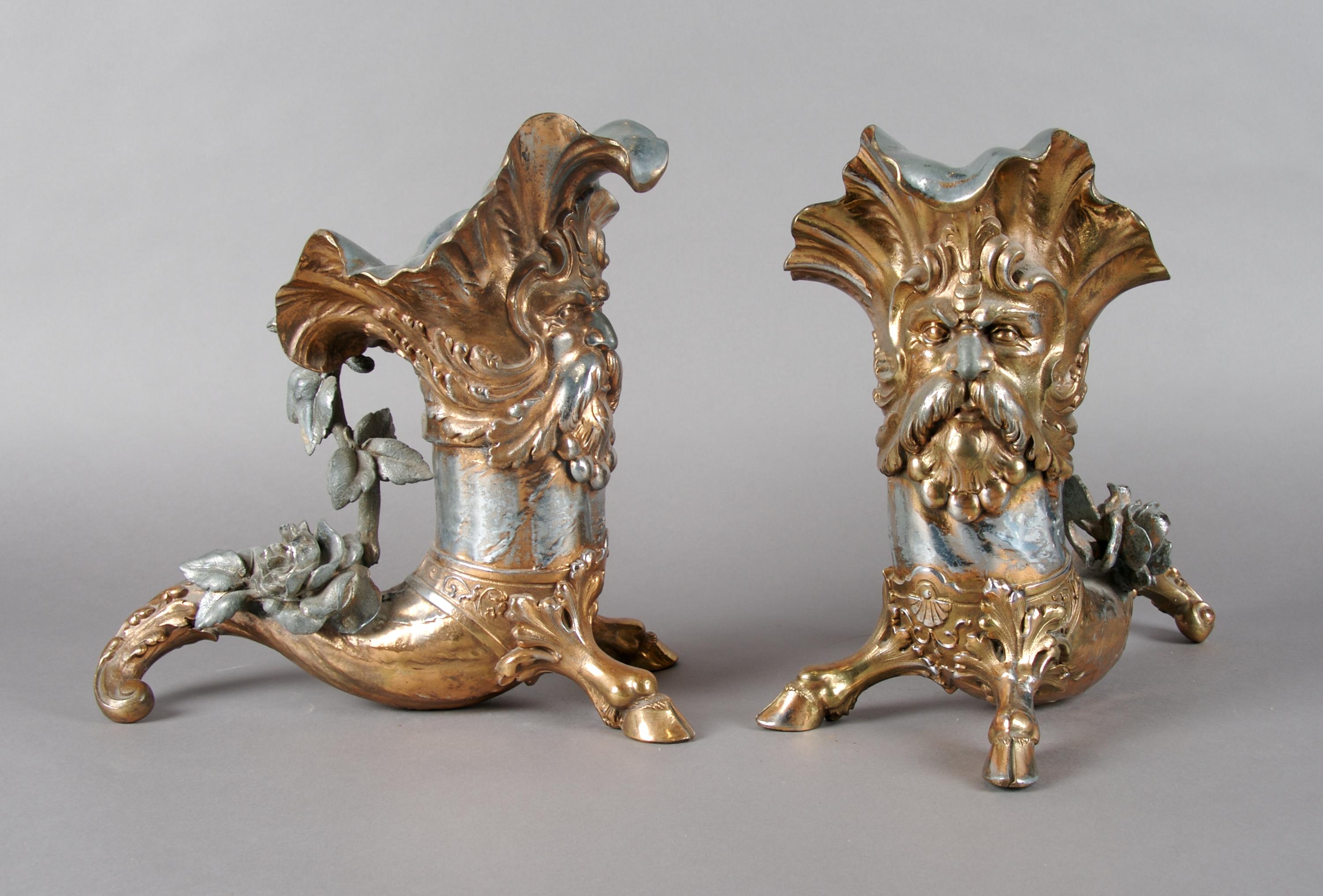 A Pair of Silvered and Gilt Cornucopia, Height 13 inches.