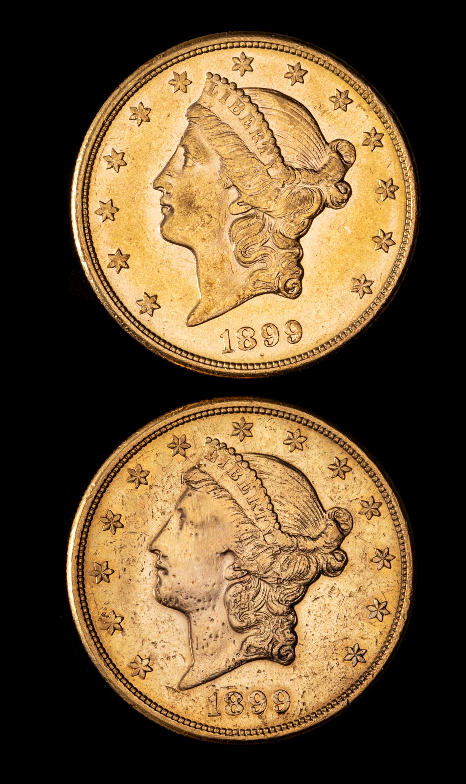 Two United States 1899-S Liberty Head $20 Gold Coins
