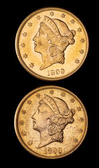 Two United States 1899-S Liberty Head $20 Gold Coins