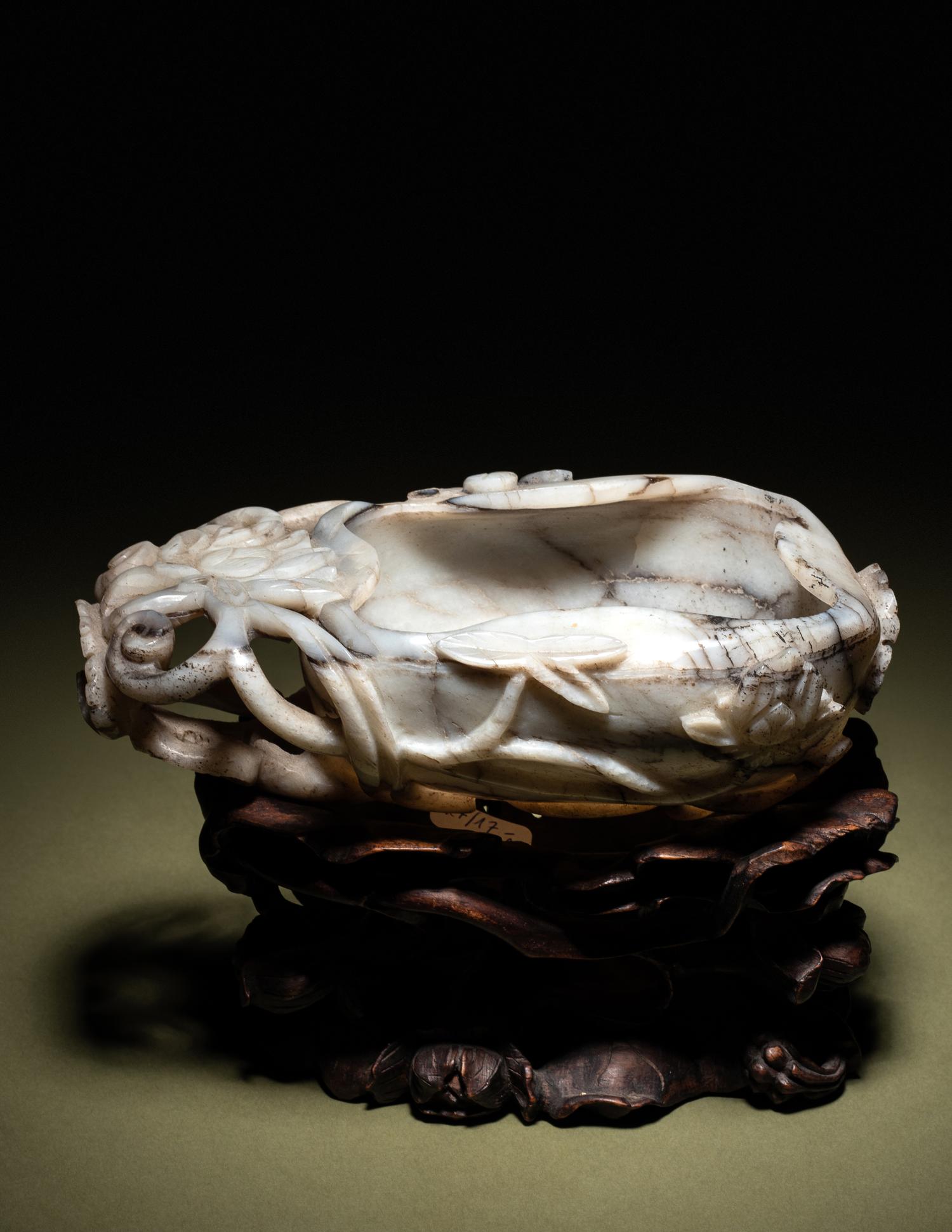 A Grey and White Jade 'Lotus' Brush Washer, Xi