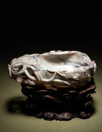 A Grey and White Jade 'Lotus' Brush Washer, Xi