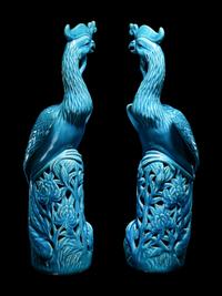 A Pair of Chinese Export Turquoise Glazed Porcelain Figures of Phoenix