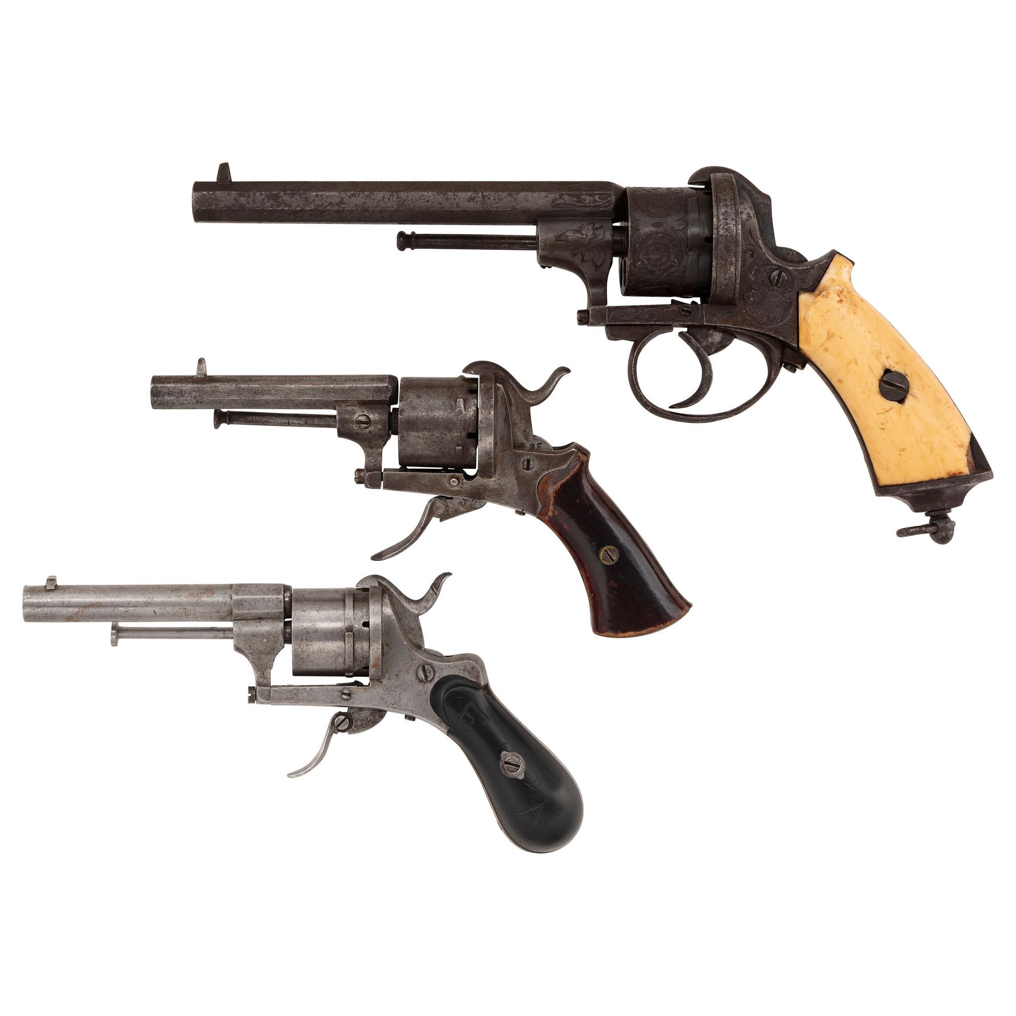 Lot of 3 Belgian Lefaucheux Pattern Revolvers
