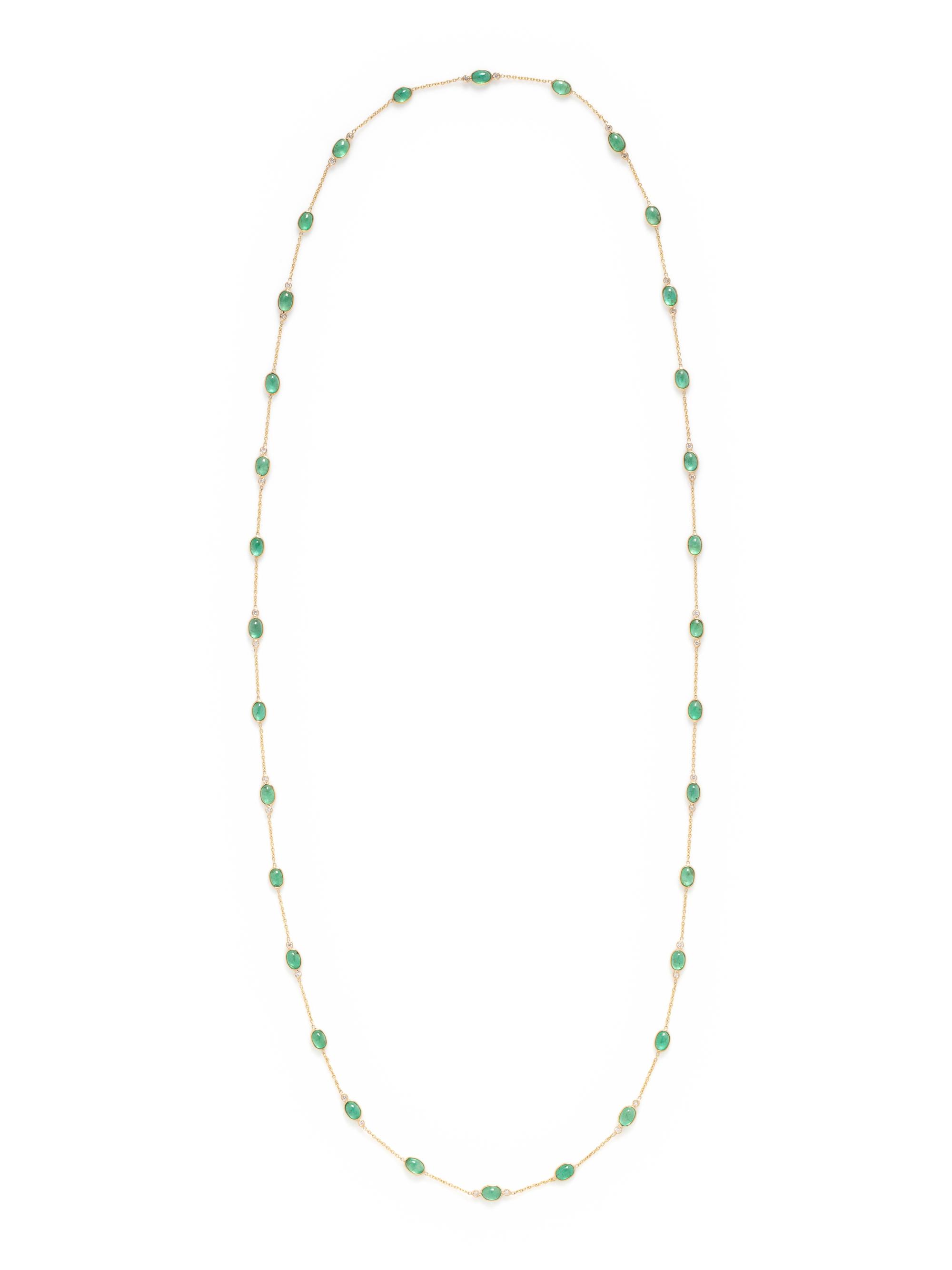 YELLOW GOLD, EMERALD AND DIAMOND NECKLACE