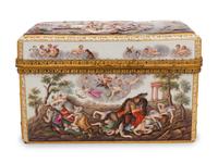 A Gilt Metal Mounted Meissen Porcelain Presentation Table Casket