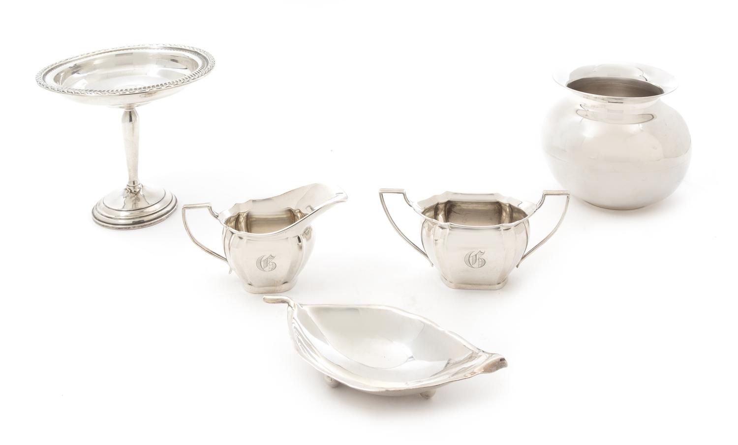 A Group of Silver Articles, Various Makers, comprising a weighted compote with maker's mark N.S. & Co.; a .900 silver vase, Italian; a