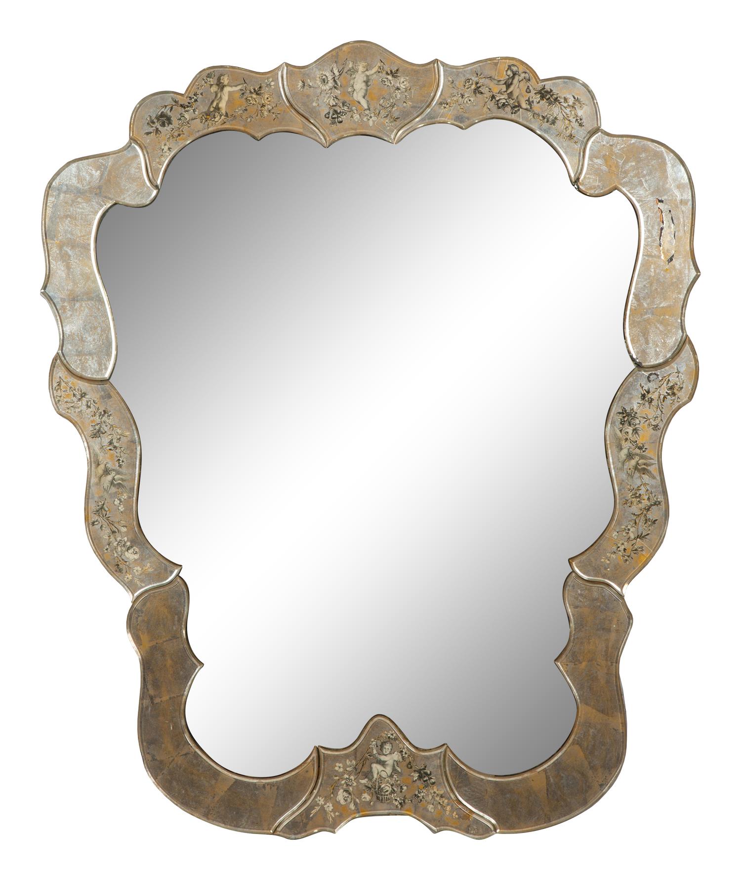 A Venetian Style Eglomisé Framed Mirror — 20th Century