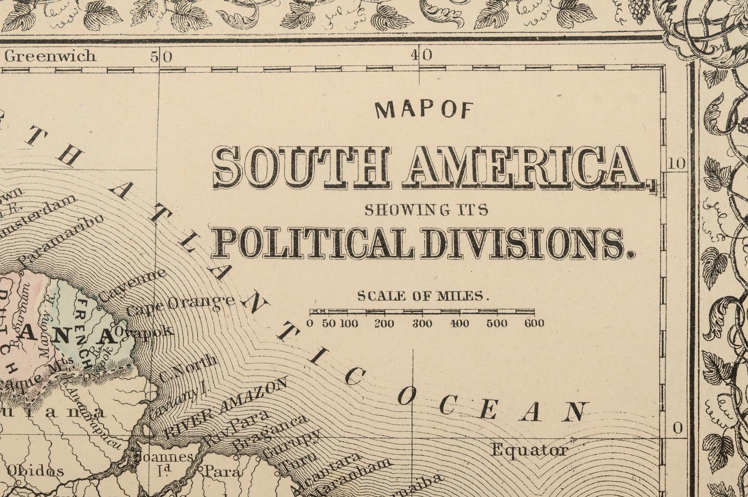 WILLIAMS, W. Map of South America showing its Political Divisions . Philadelphia: N.d. Plate 103. 23 ¼ x 20 ½ in.