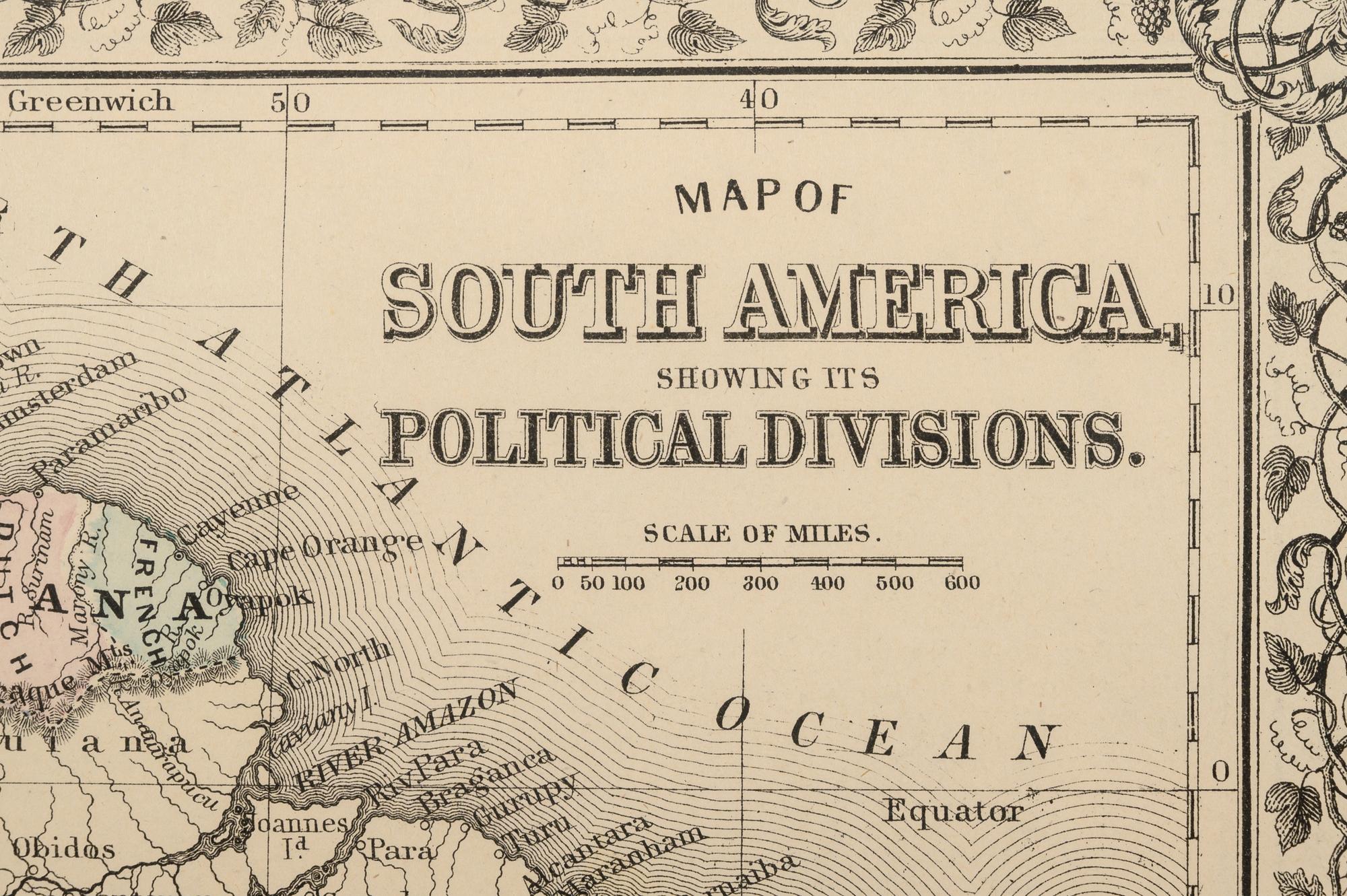 WILLIAMS, W. Map of South America showing its Political Divisions . Philadelphia: N.d. Plate 103. 23 ¼ x 20 ½ in.