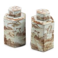 A Pair of Chinese Porcelain Hexagonal Tea Caddies
