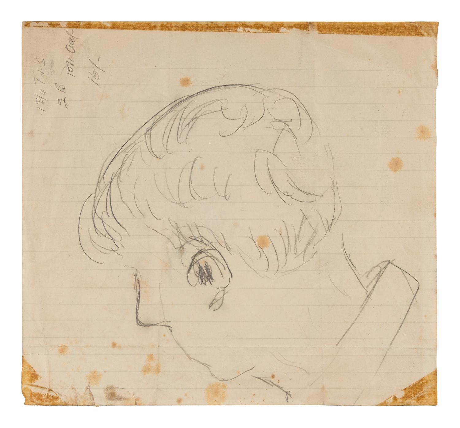 LAWRENCE, D. H. (1885-1930). Original pencil drawing, a profile head study of David Garnett, signed in pencil, 1913.