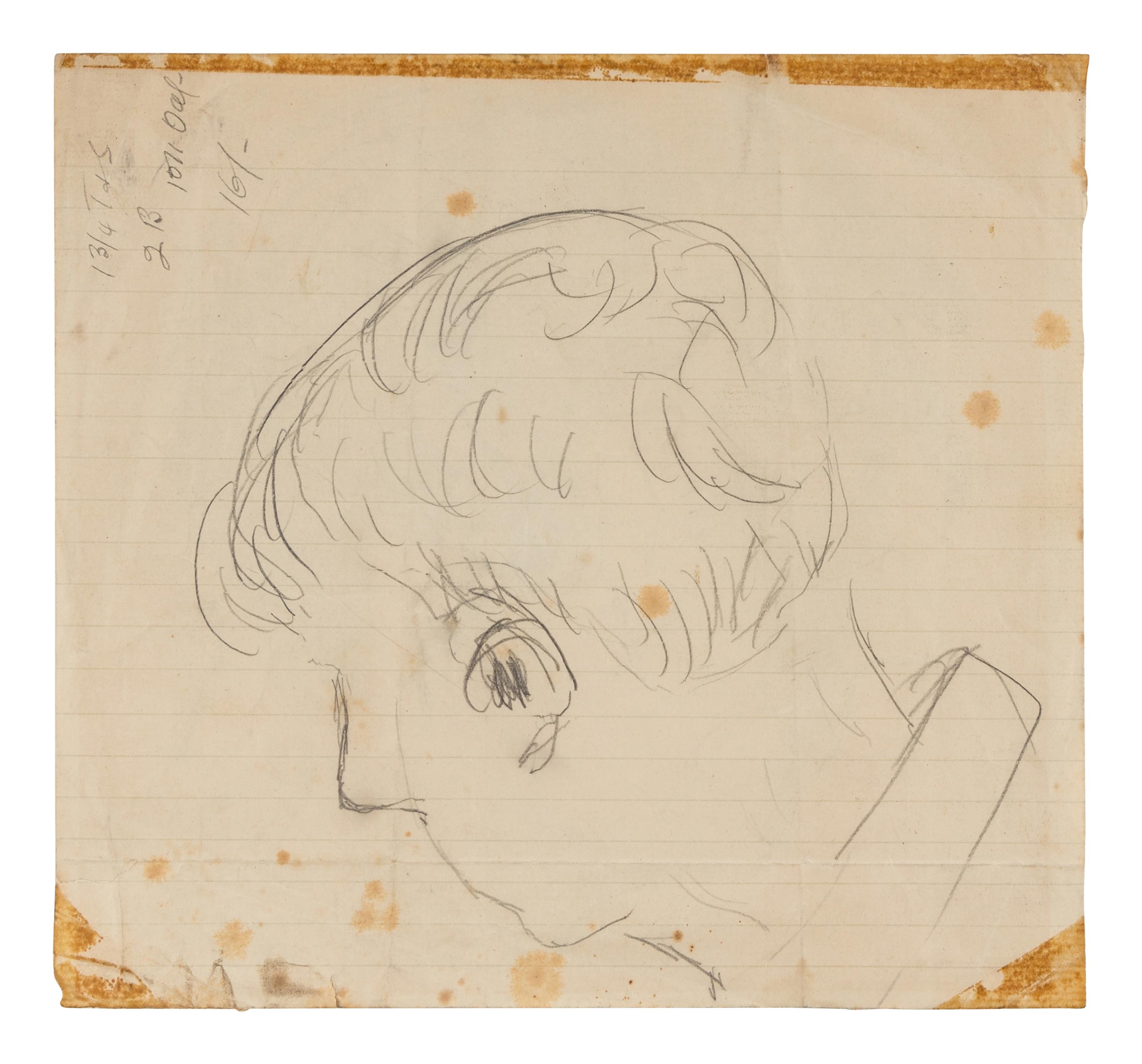 LAWRENCE, D. H. (1885-1930). Original pencil drawing, a profile head study of David Garnett, signed in pencil, 1913.