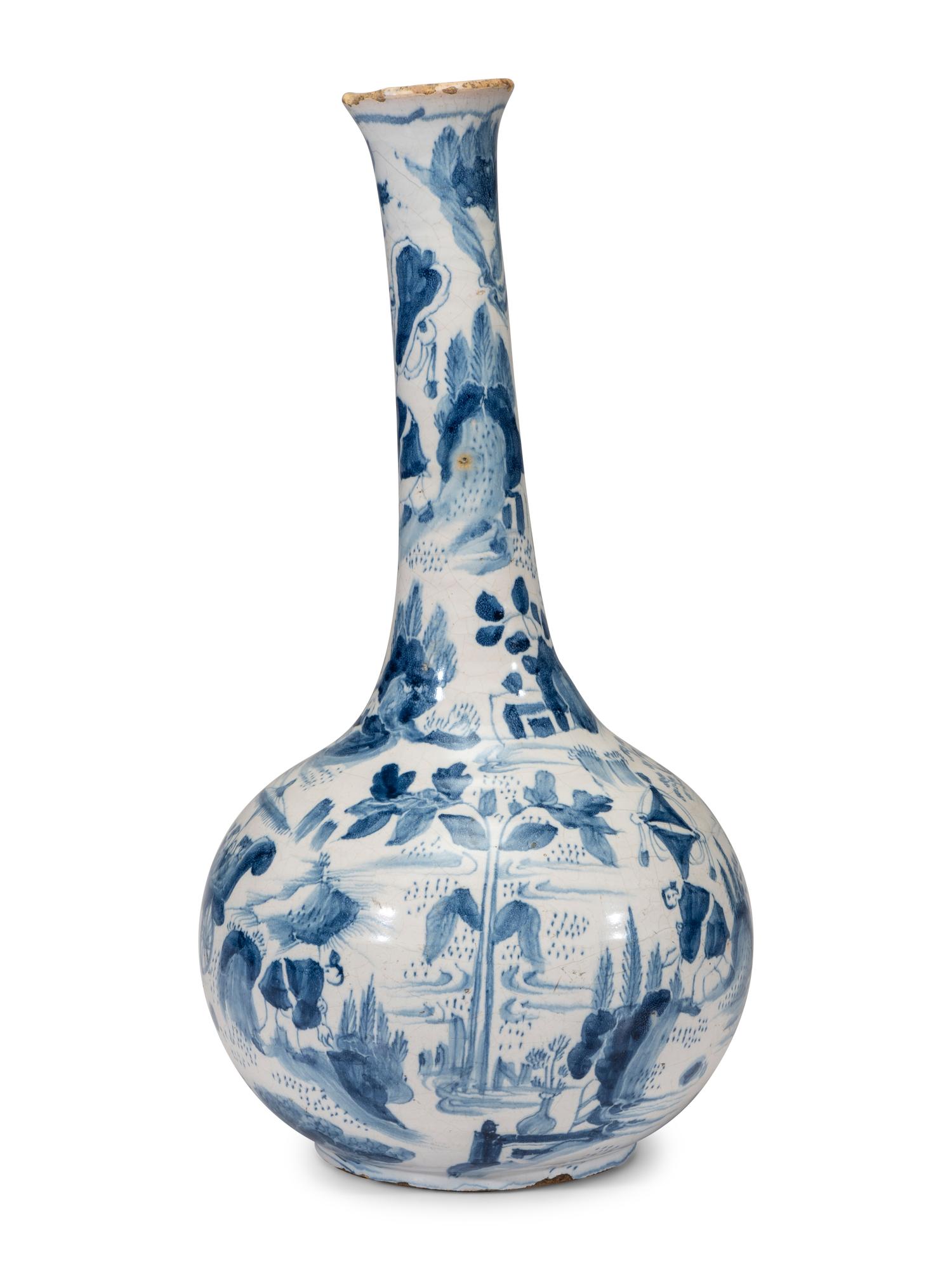 A Dutch Delft Blue and White Glazed Vase