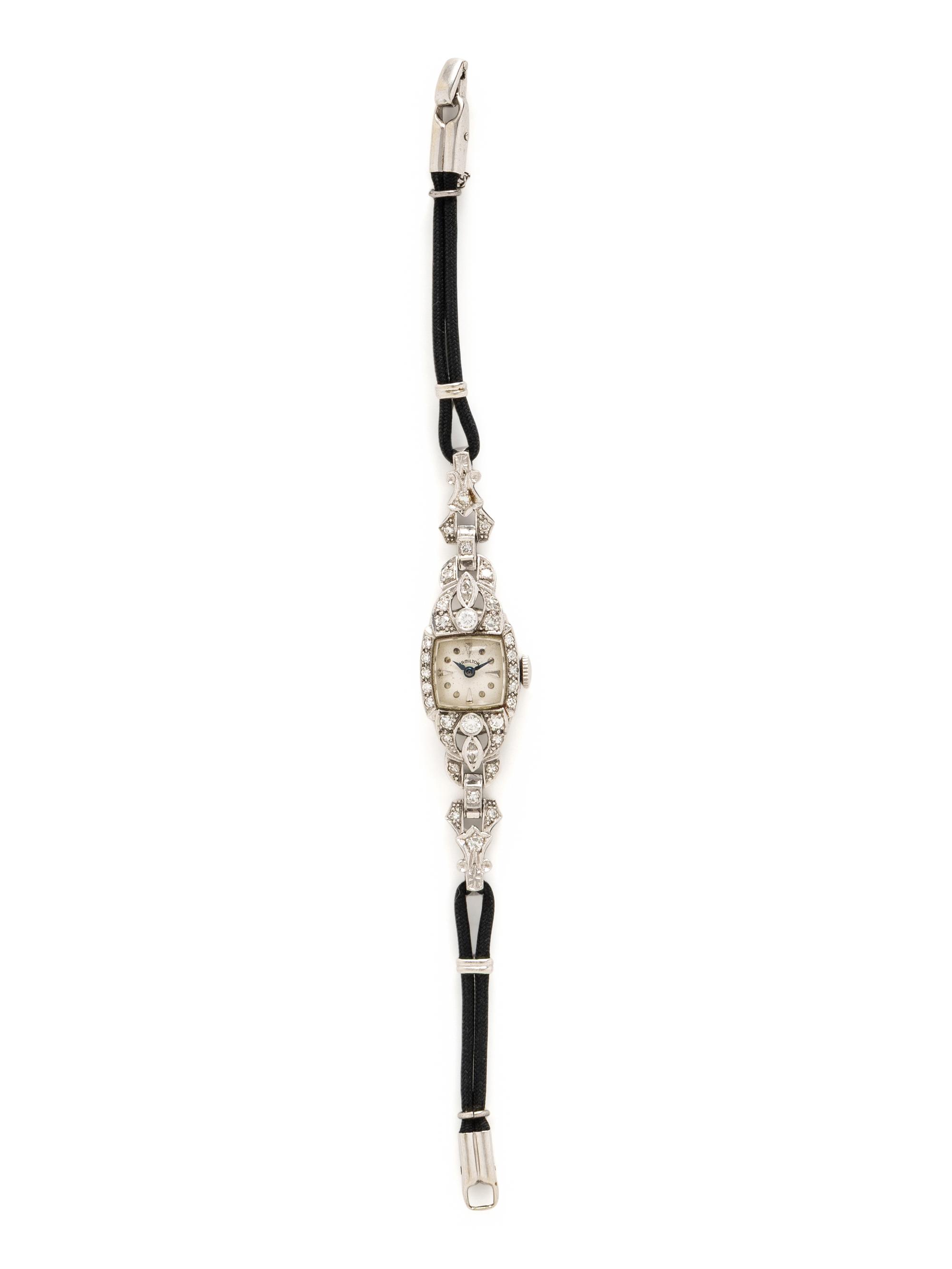 HAMILTON, PLATINUM AND DIAMOND WATCH