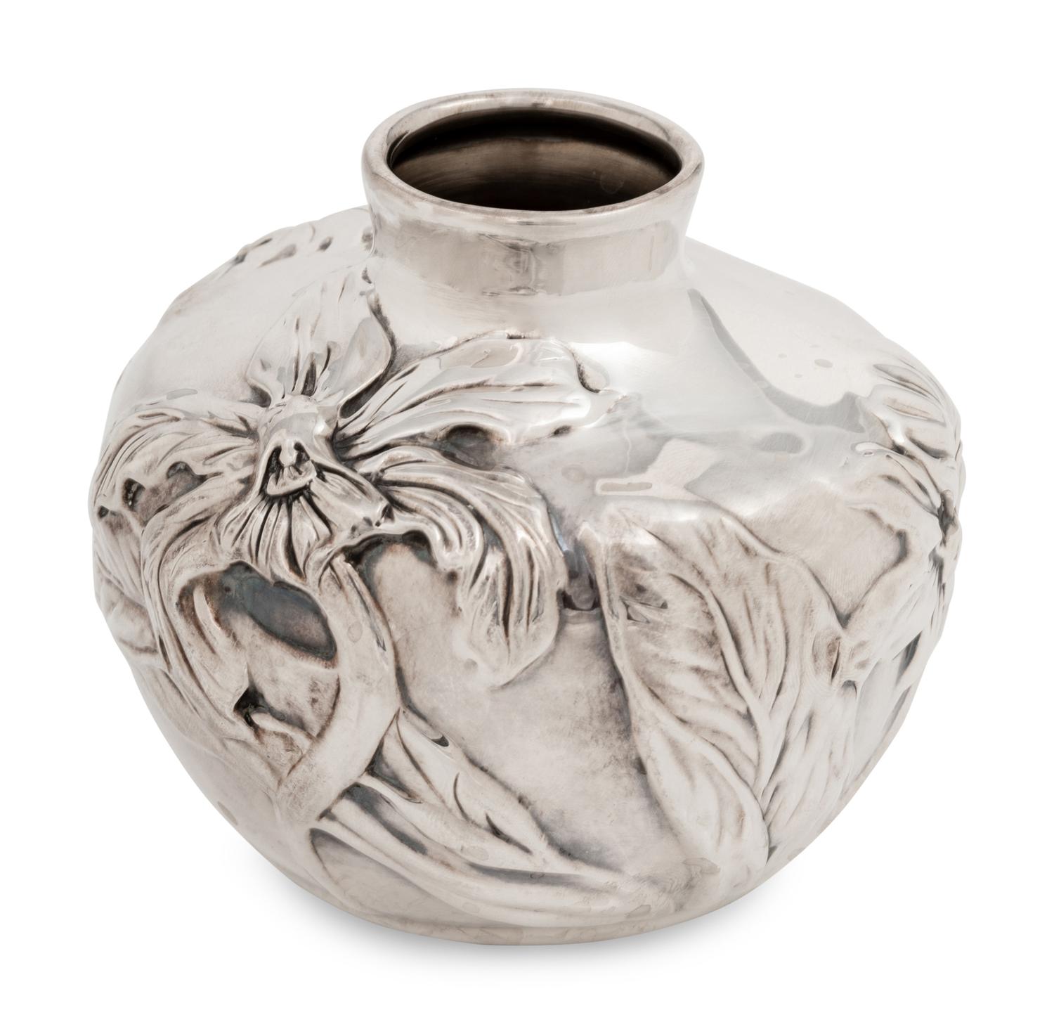 A Tiffany and Co. Silver Vase with Irises