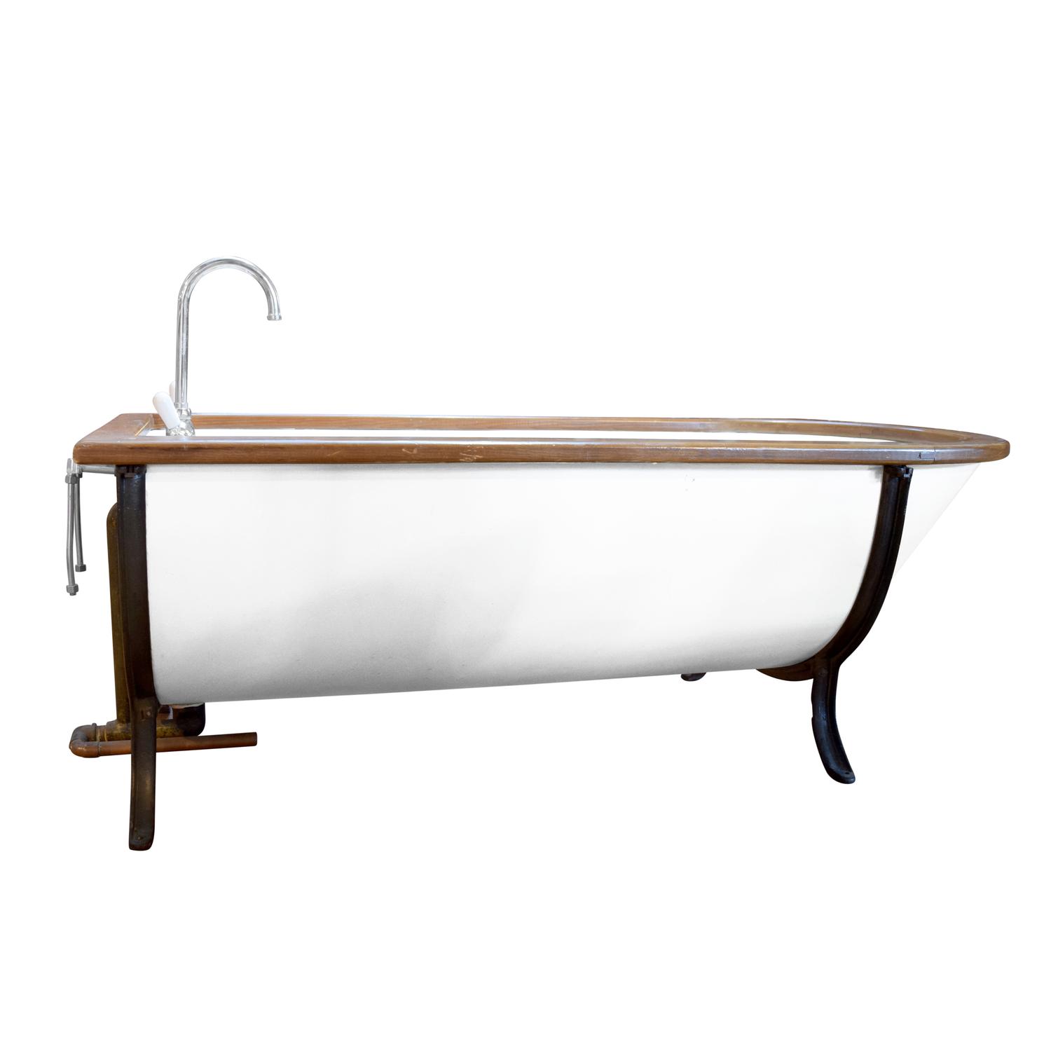A Zinc and Wood Bathtub 60" W x 28" D x 31" H, 21" H to top of tub — United States, Early 20th Century