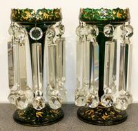 A Pair of Bohemian Green Glass Mantle Lustres Height 11 1/2 inches. — 19TH/20TH CENTURY