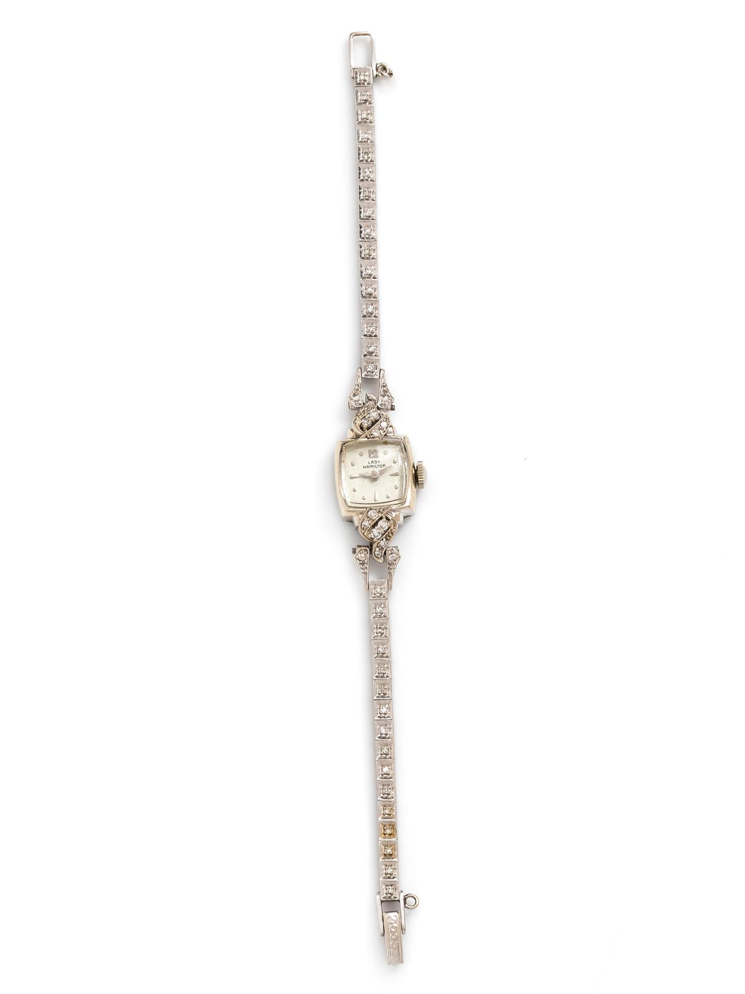 HAMILTON, 14K WHITE GOLD AND DIAMOND WRISTWATCH