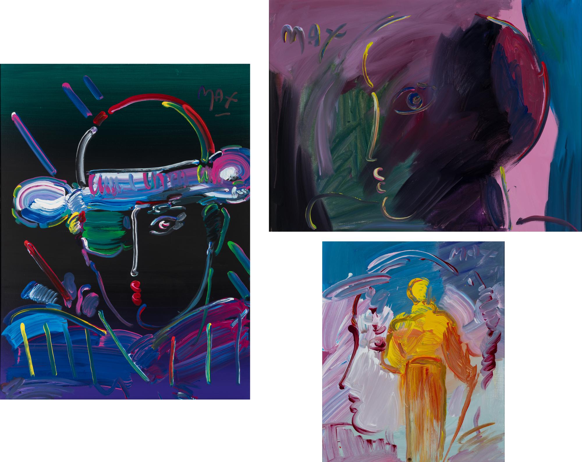 Zero on Black, 1990, Profile, and Lady Profile with Yellow Monk, 1989 (a group of three works)