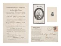 [LINCOLNIANA] 4 items incl. broadside promoting portrait of Lincoln and Washington and memorial card