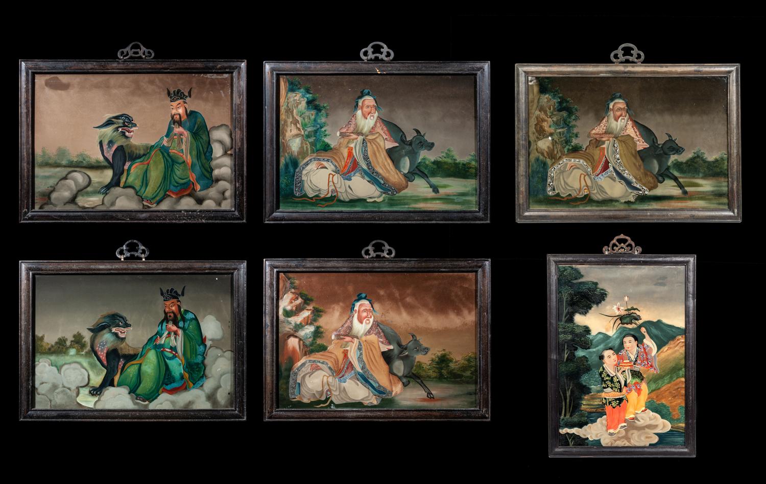Six Chinese Reverse Glass Paintings