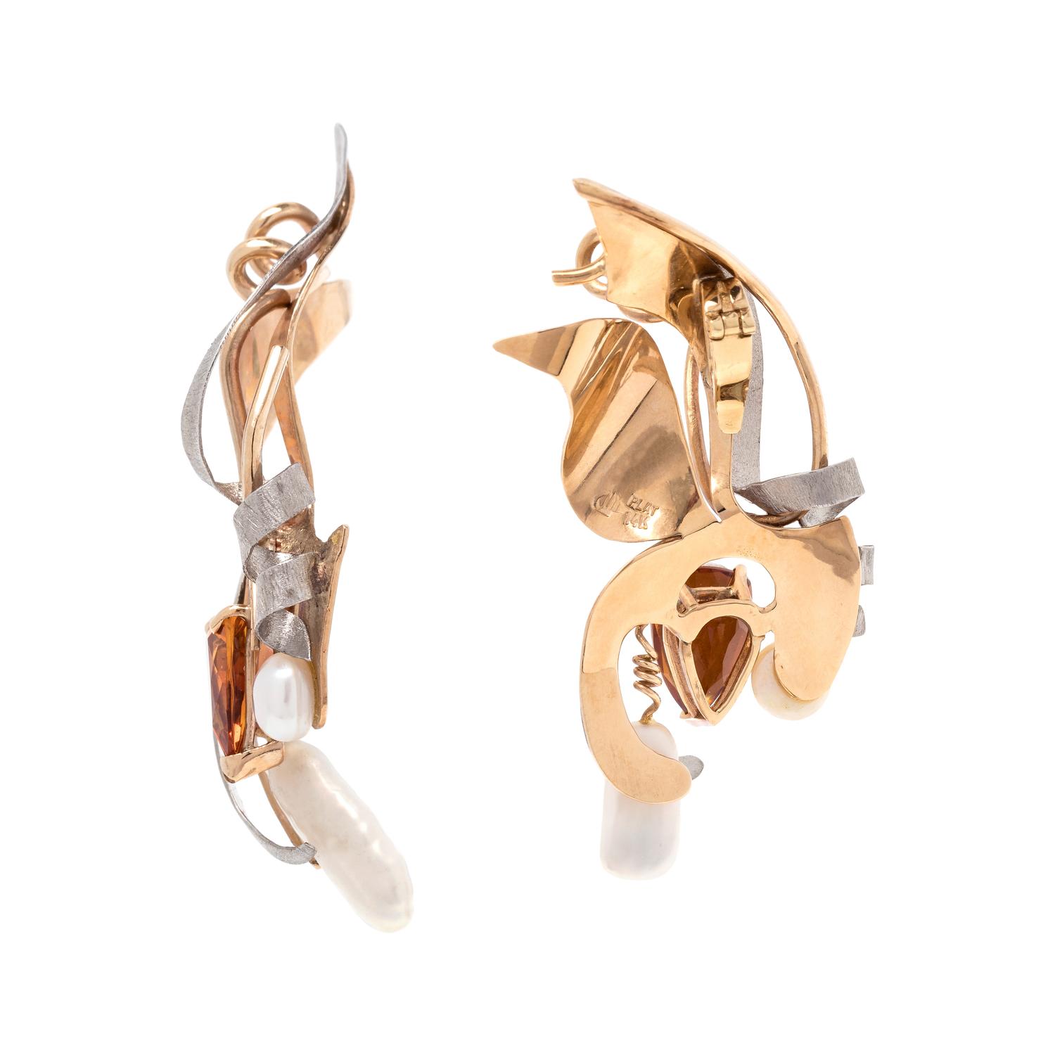 YELLOW GOLD, PLATINUM, CULTURED PEARL AND CITRINE SET