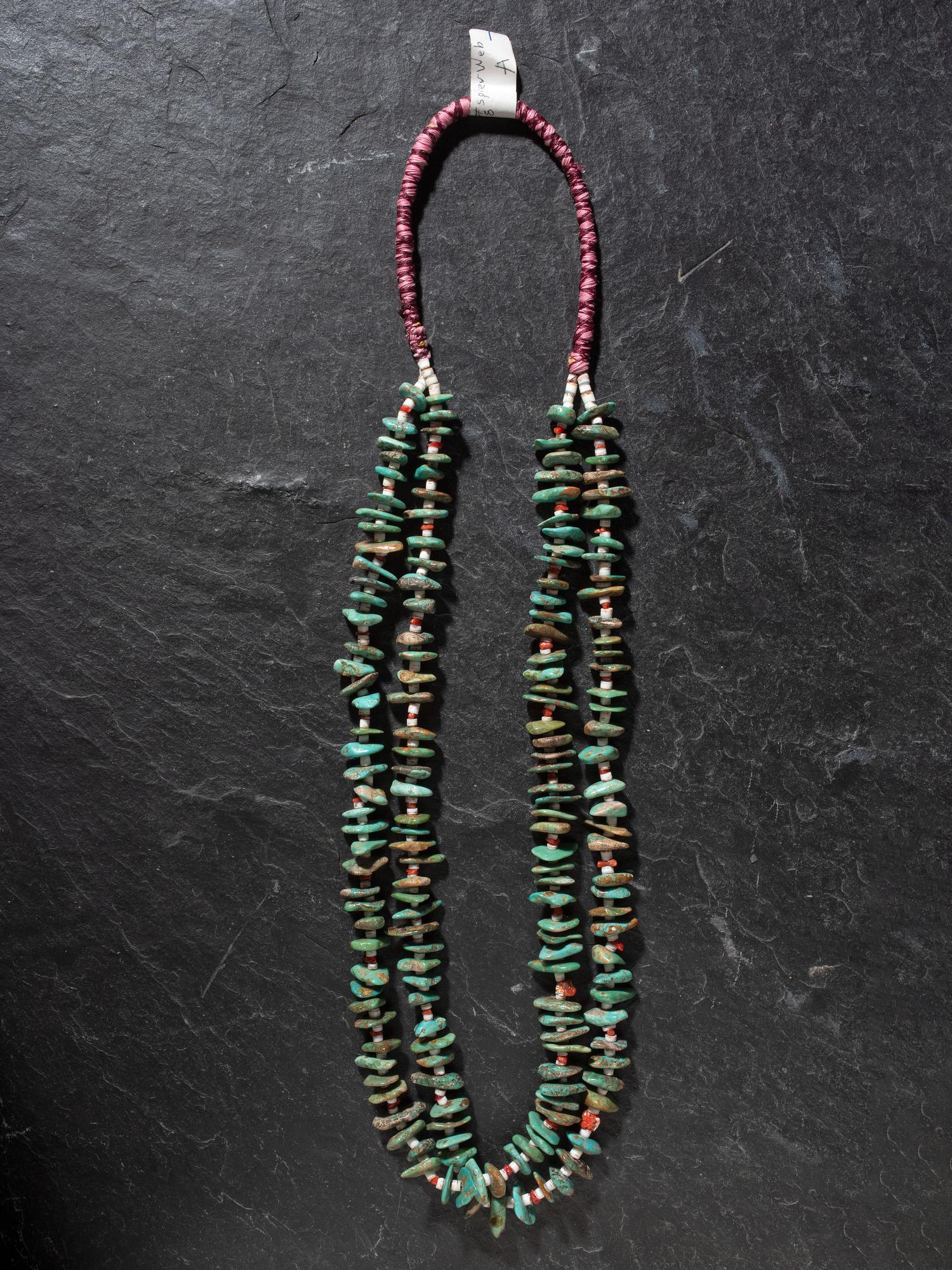 Double-strand #8 Turquoise, Heishi, and Coral Necklace