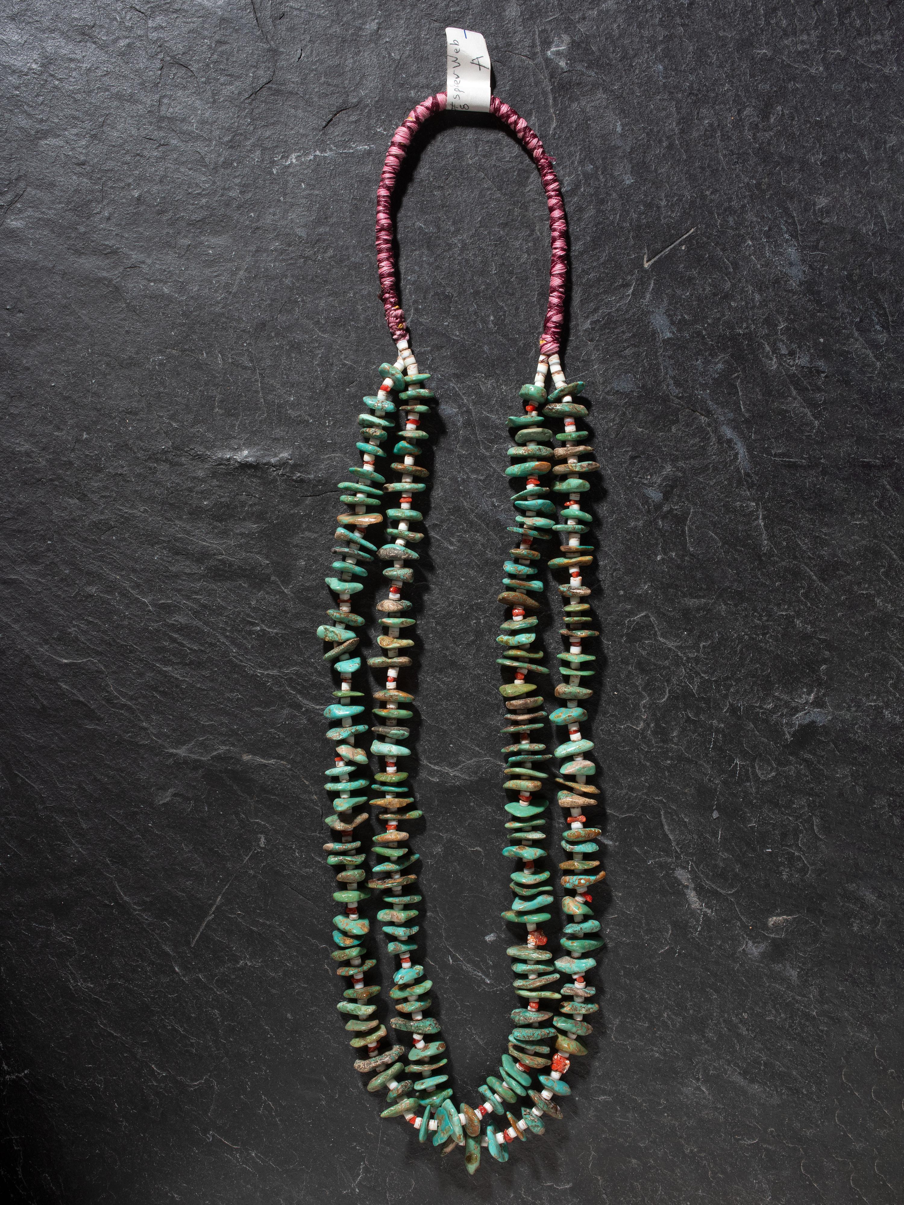 Double-strand #8 Turquoise, Heishi, and Coral Necklace