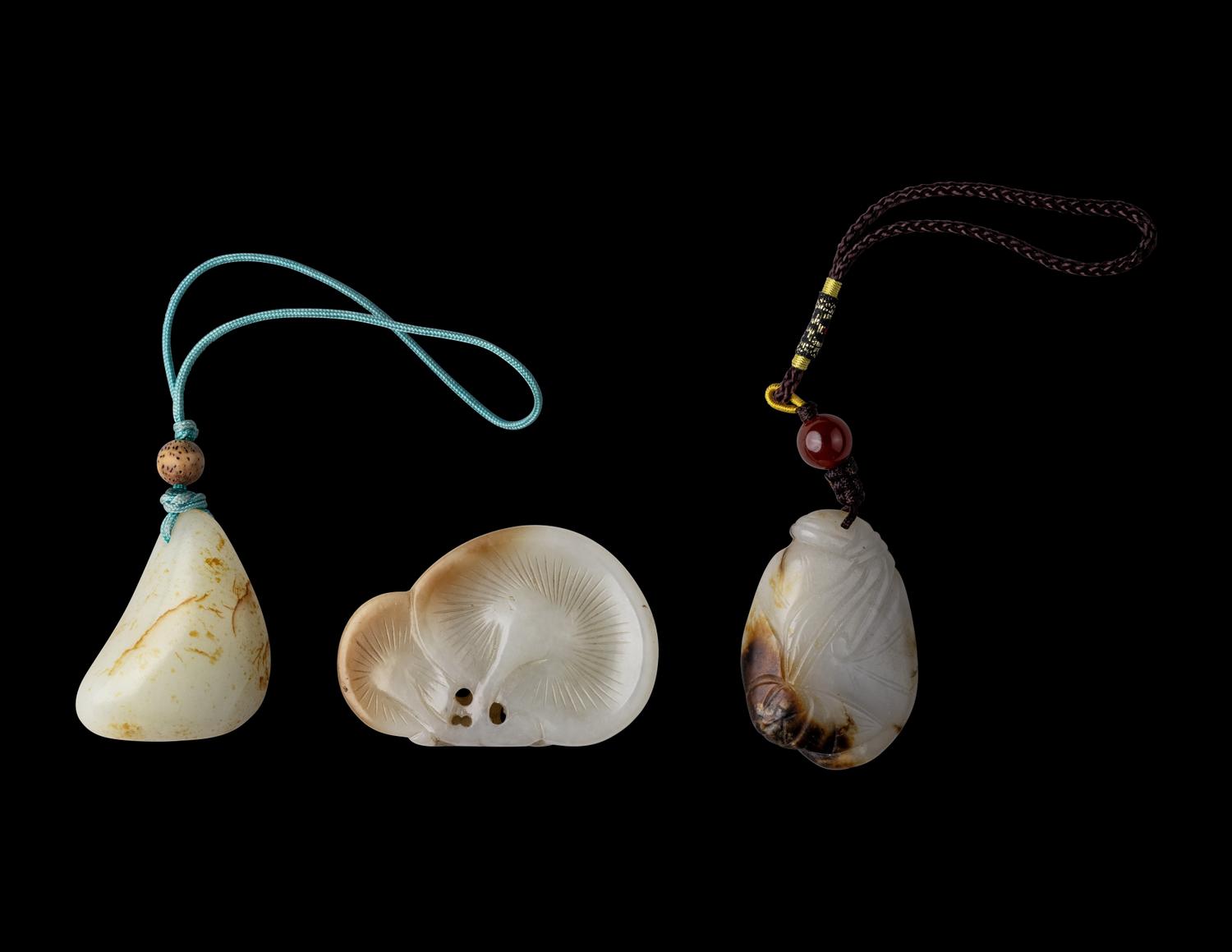 Three Chinese White Jade Carvings, 18th-19th Century 清中期 白玉把件三枚