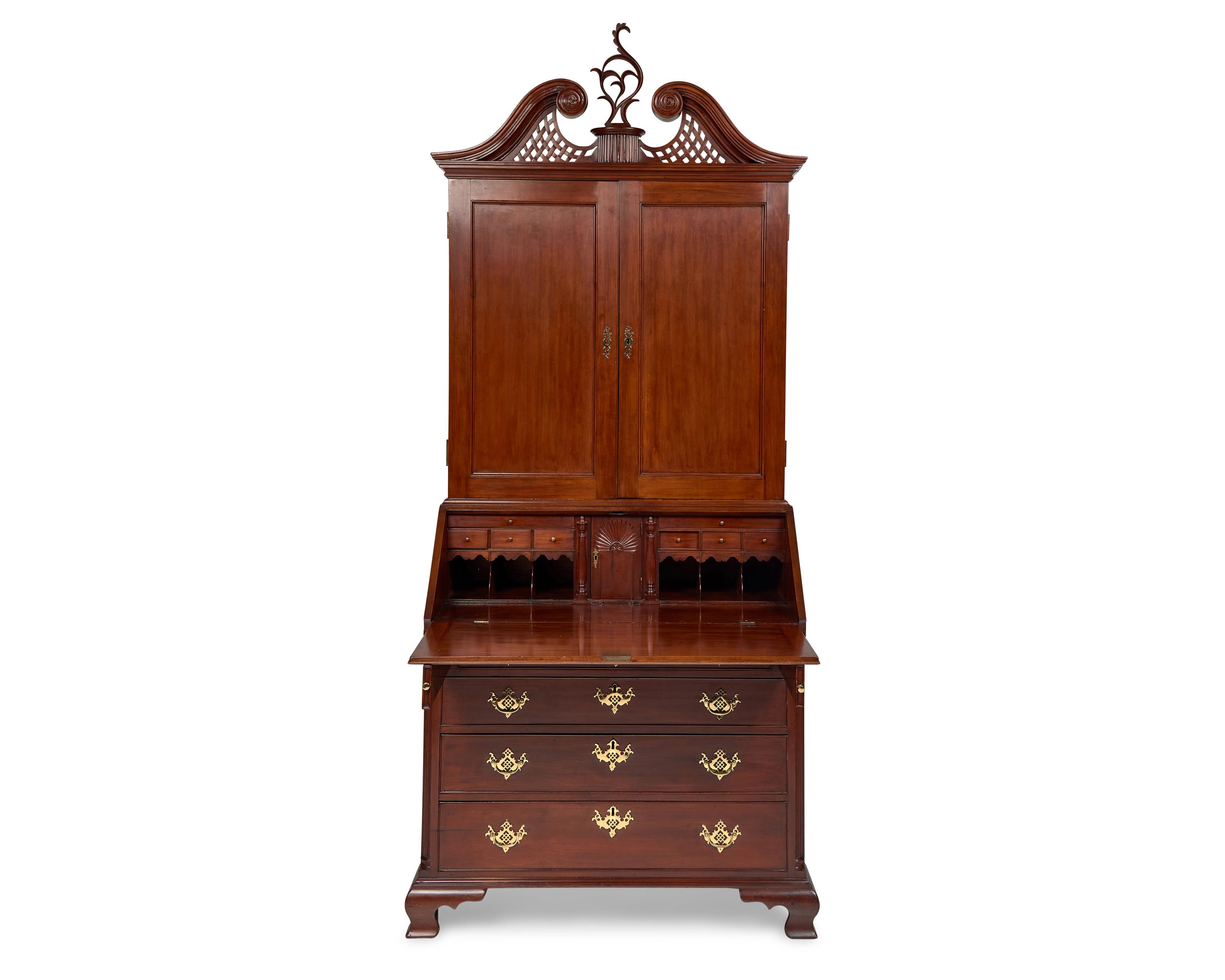A Chippendale Cherrywood Desk and Bookcase