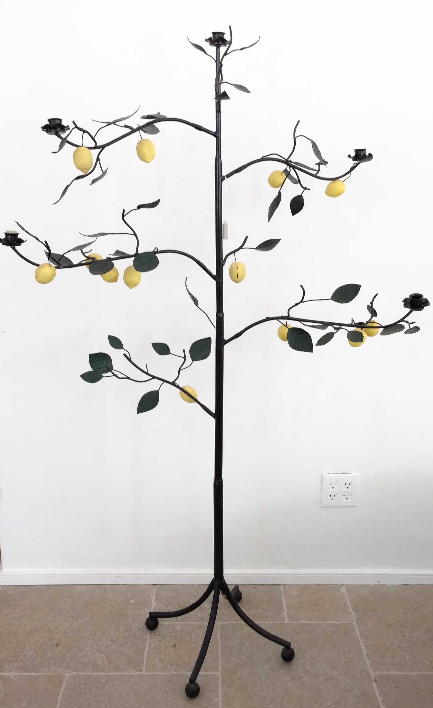 A Painted Tole Model of a Lemon Tree Height 63 inches.