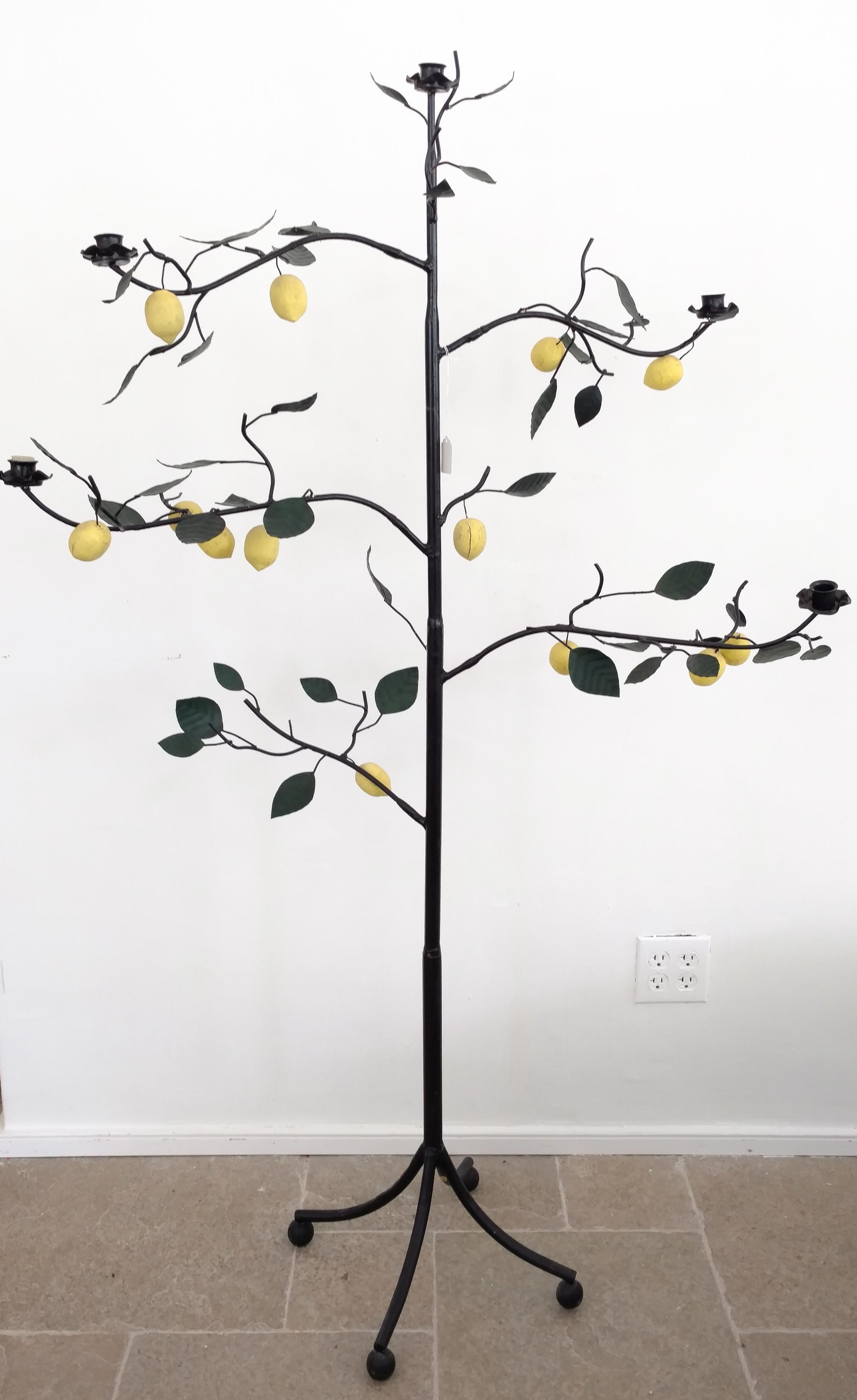 A Painted Tole Model of a Lemon Tree Height 63 inches.