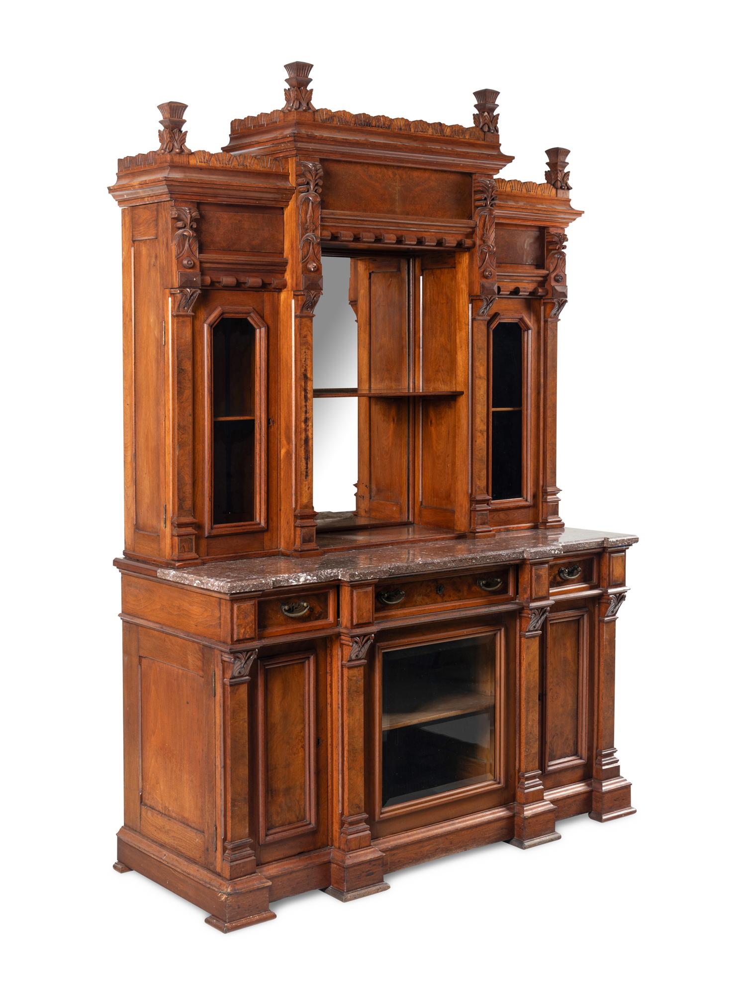 A Victorian Walnut Marble-Top Cabinet